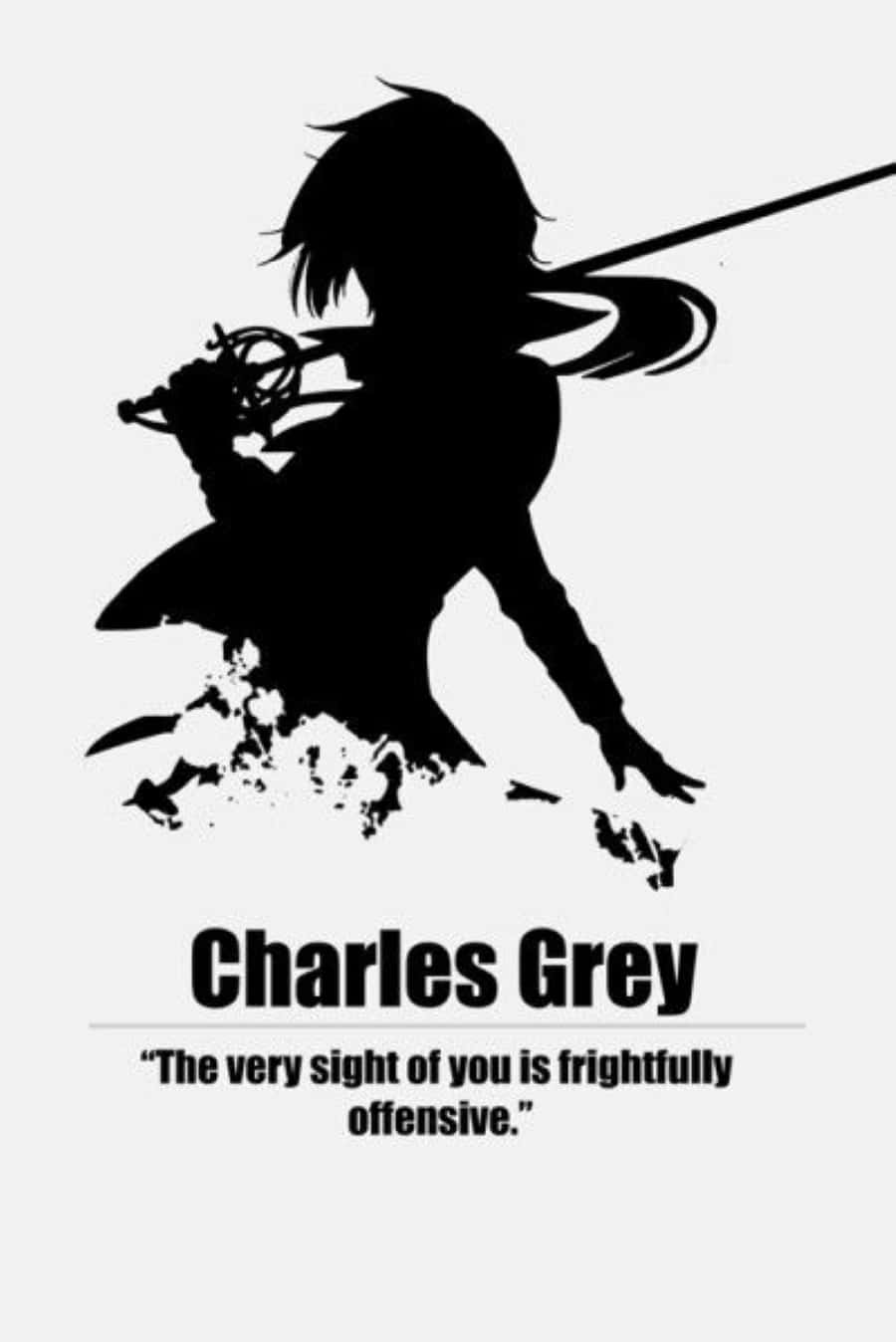 Charles Grey 桌布 壁紙 — 一個動漫風格戰士在純白背景下揮劍的鮮明黑色剪影。
