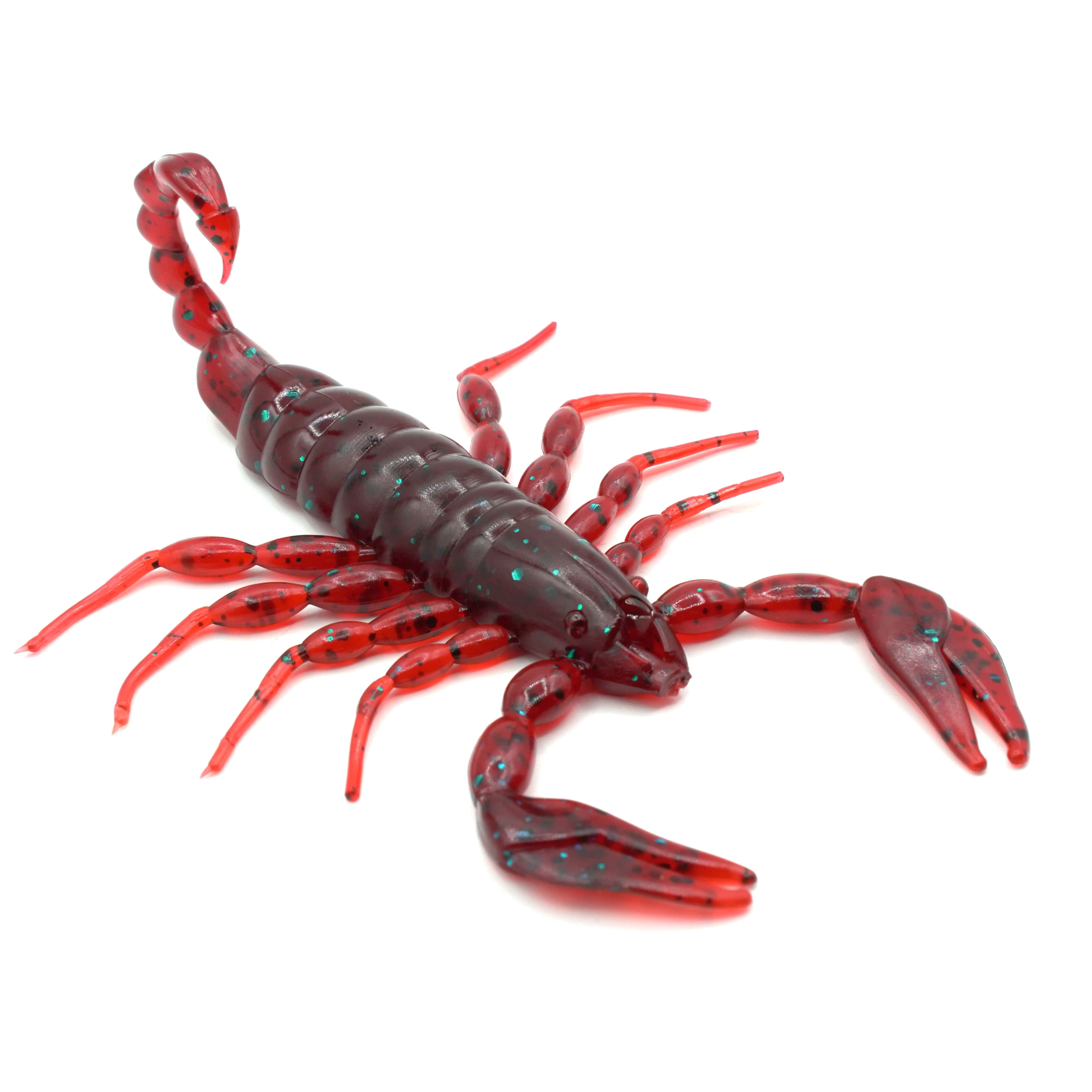 Red Scorpion 桌布 壁紙 — 一個半透明紅色蠍子誘餌帶有藍色斑點，孤立在白色背景上。