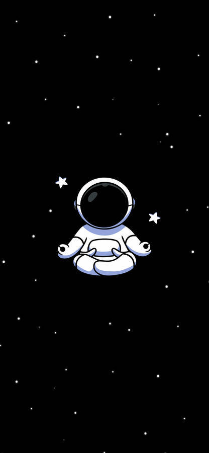 太空人 桌布 壁紙 — 一個卡通太空人在一個佈滿星星的黑色虛空中平靜地冥想，附近有發光的星星。