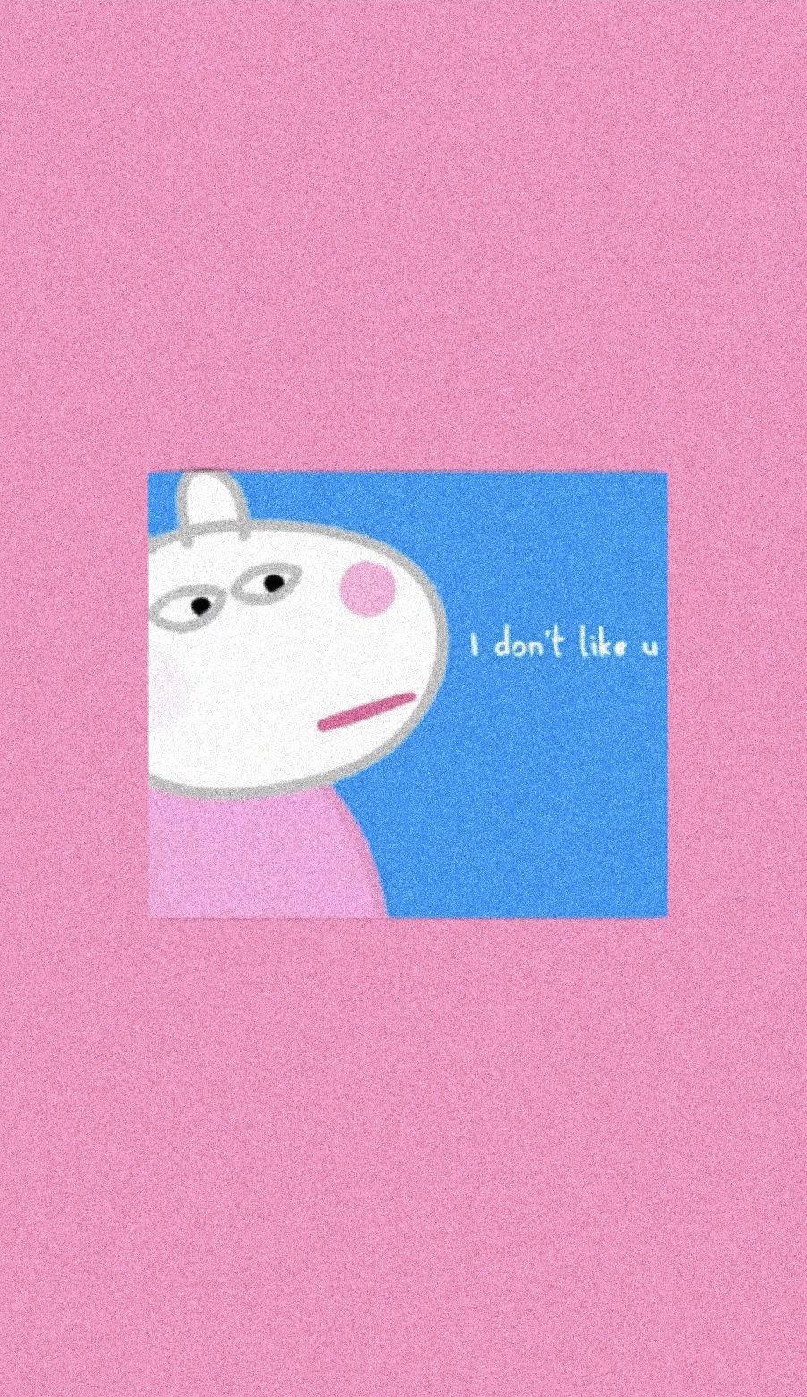 卡通豬皺眉和文字 'I don't like u' 在粉紅色背景上。 — 粉紅色 iPhone 壁紙