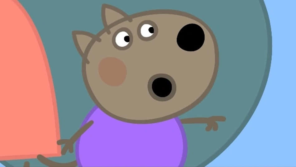 Danny Dog 桌布 壁紙 — 一個卡通貓角色，睜大眼睛、張開嘴巴，在藍色和藍綠色的背景上看起來很驚訝。