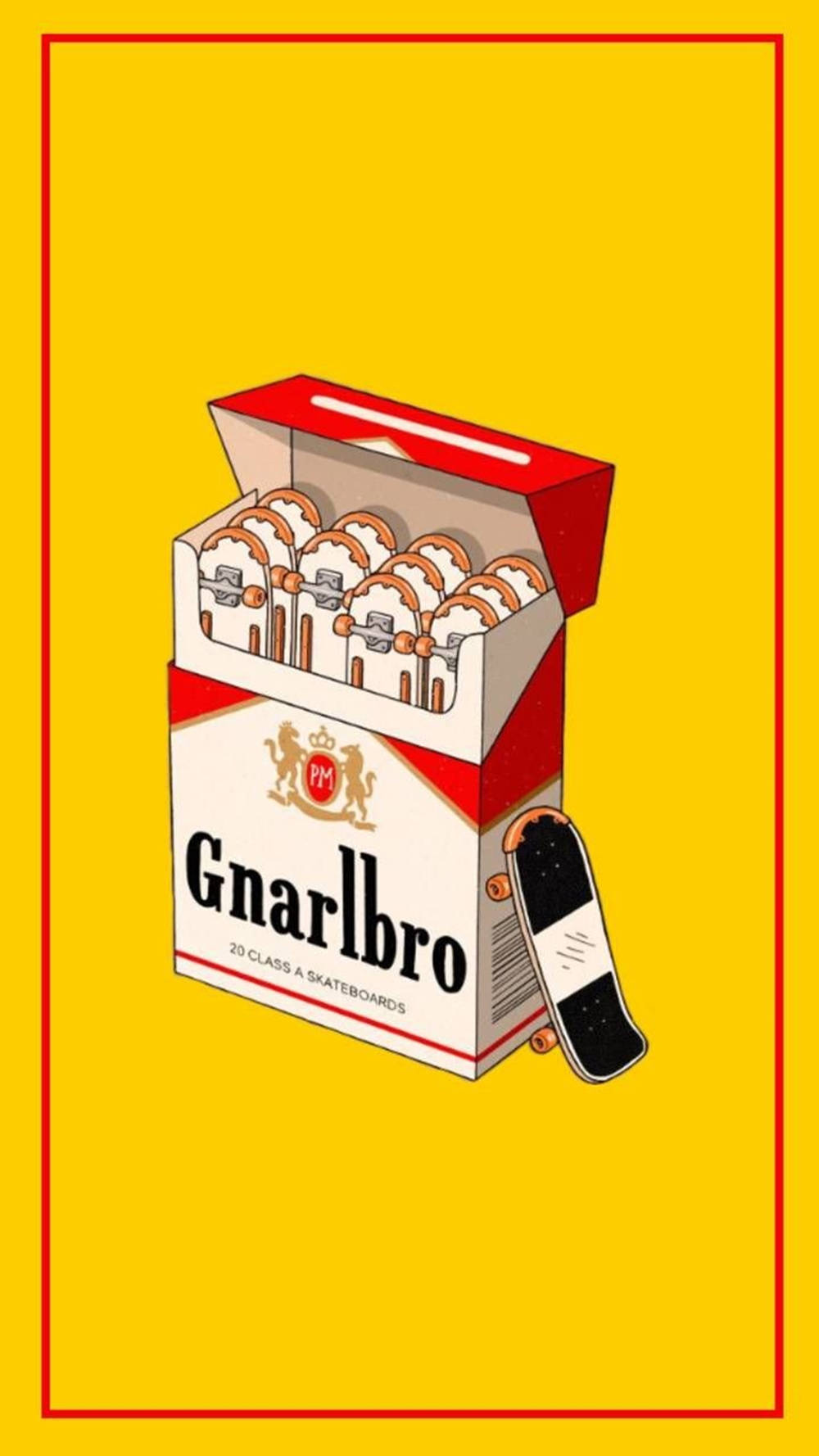 一個標籤係 'Gnarlbros' 嘅香煙包裝，裝滿滑板板面。
