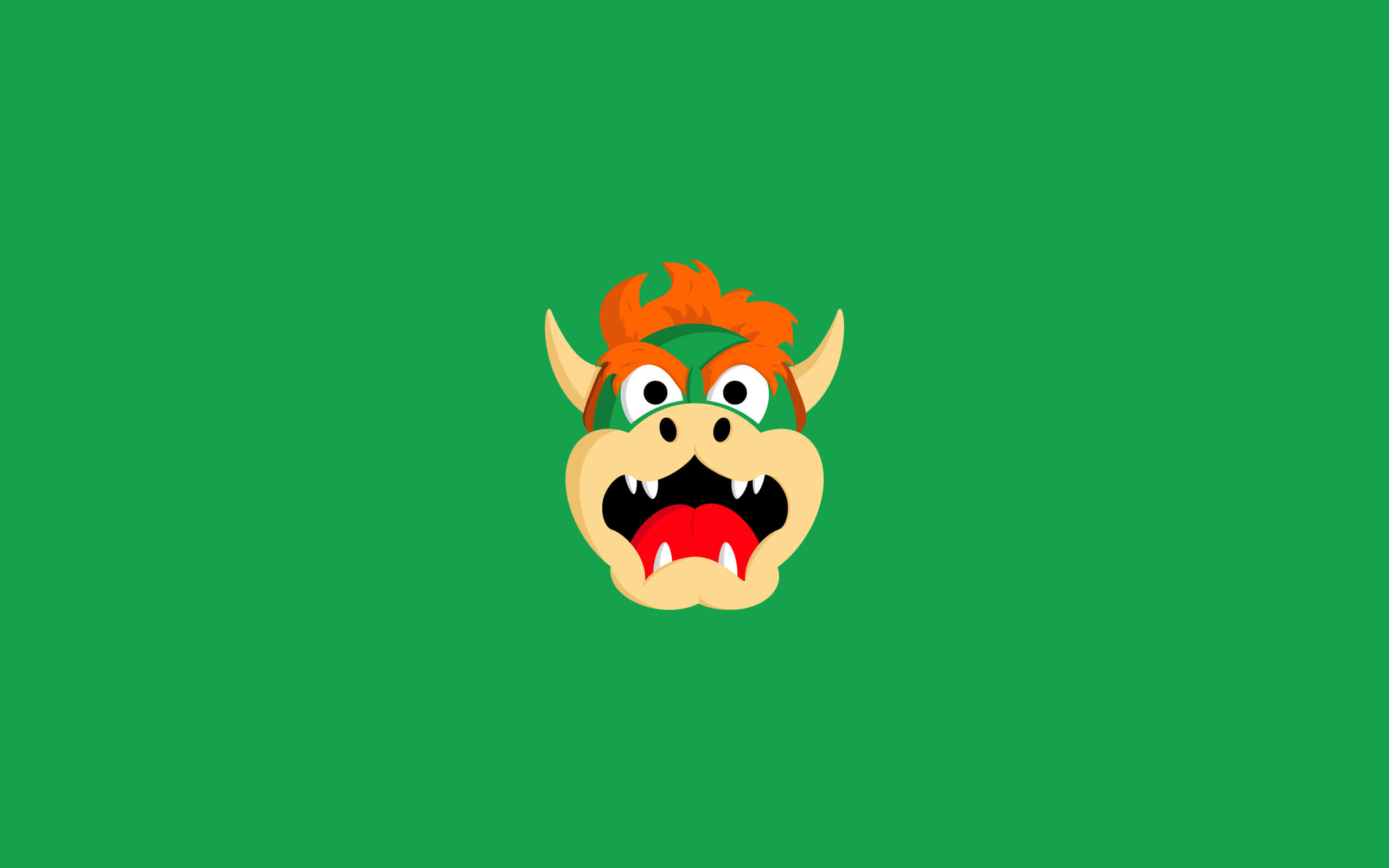 bowser 桌布 壁紙 — 一個卡通風格的綠色龜狀角色，有橙色頭髮和角，在純綠色背景上尖叫。