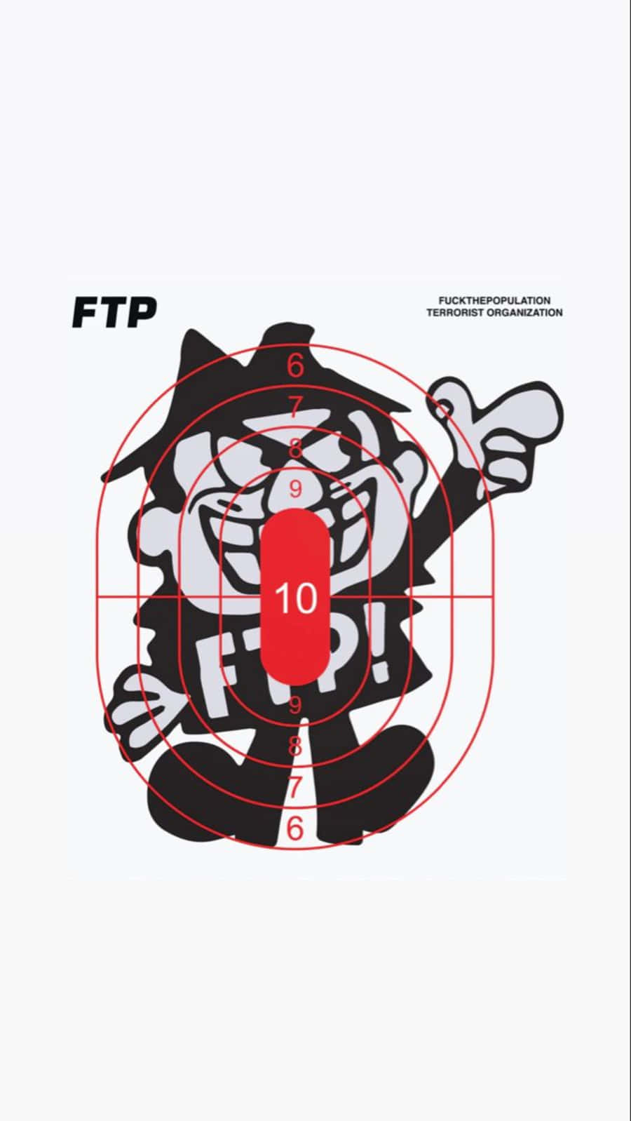 Ftp 桌布 壁紙 — 一個卡通風格的黑白角色，臉上覆蓋著靶心疊加層和紅色計分環。