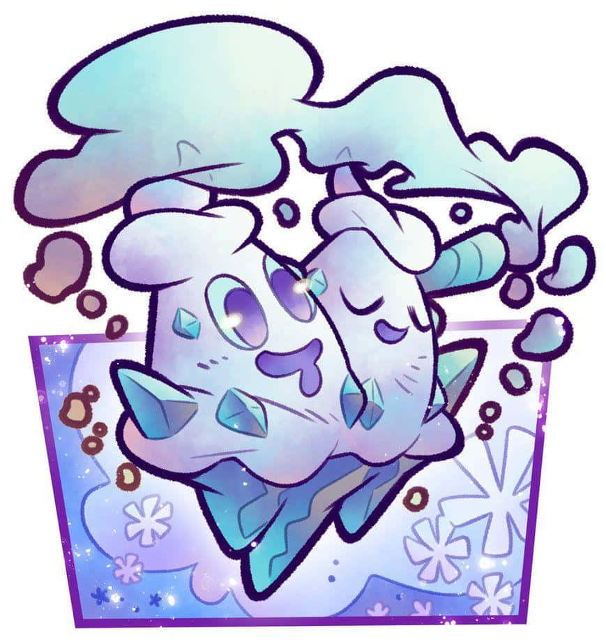 遊戲 桌布 壁紙 — 一個可愛的卡通冰淇淋甜筒，飾有寶石和冰藍色與紫色的冰淇淋漩渦。