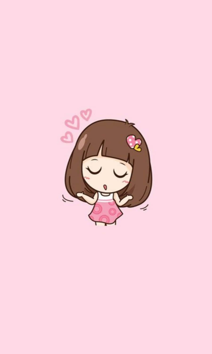 一個開心的卡通女孩，周圍漂浮著愛心。 — 粉紅色心形動圖 壁紙
