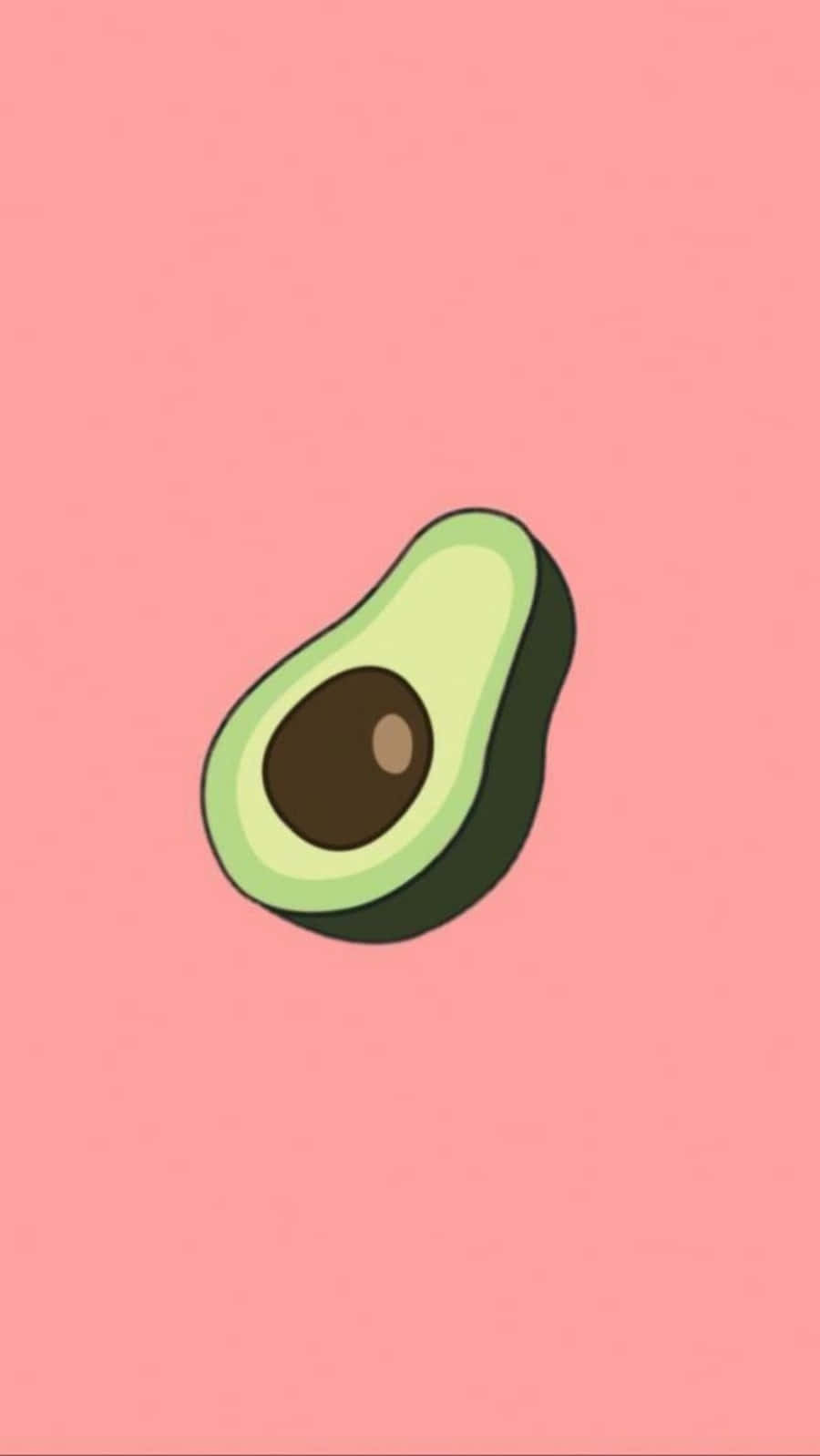 Avocado 桌布 壁紙 — 一個可愛的卡通牛油果半邊連核放在純粉紅色背景中央。