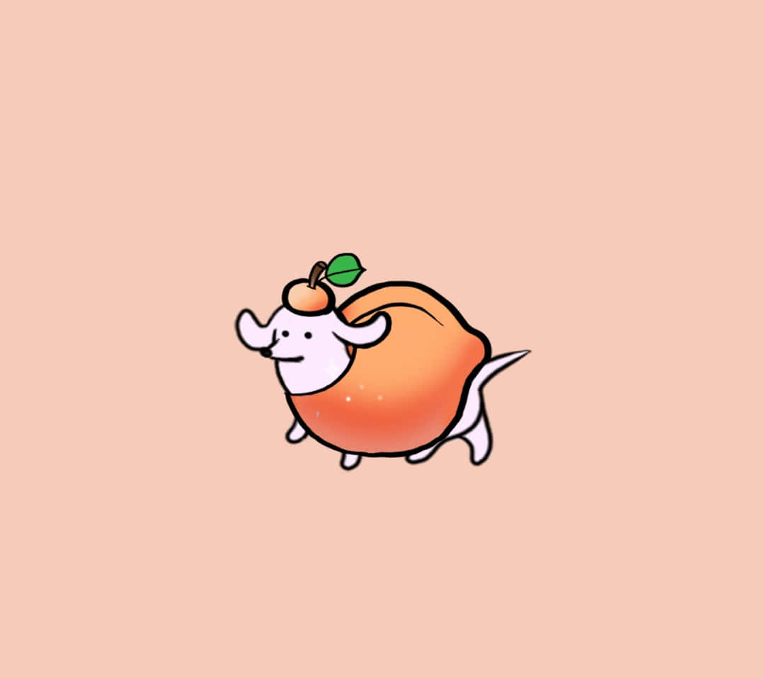 Cute Animations 桌布 壁紙 — 一個可愛的卡通生物，形狀像橙子，頭上有片綠葉，站在柔和的桃色背景前。