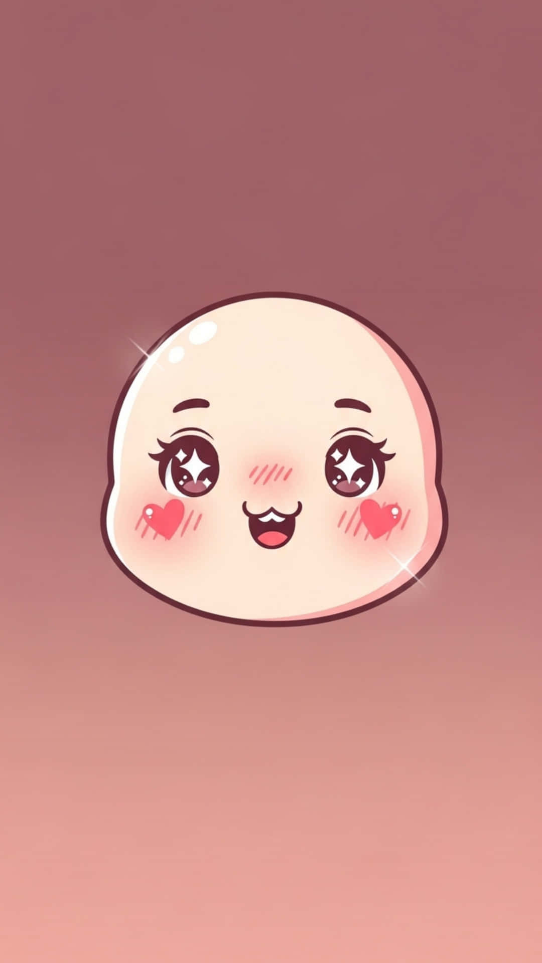 Smiling Chibi Face with Heart Blush Marks, Dusty Rose Gradient Background 壁紙 — 一個可愛的卡通臉，帶有心形腮紅和閃閃發光的眼睛，漂浮在柔和的粉紅色漸變背景上。
