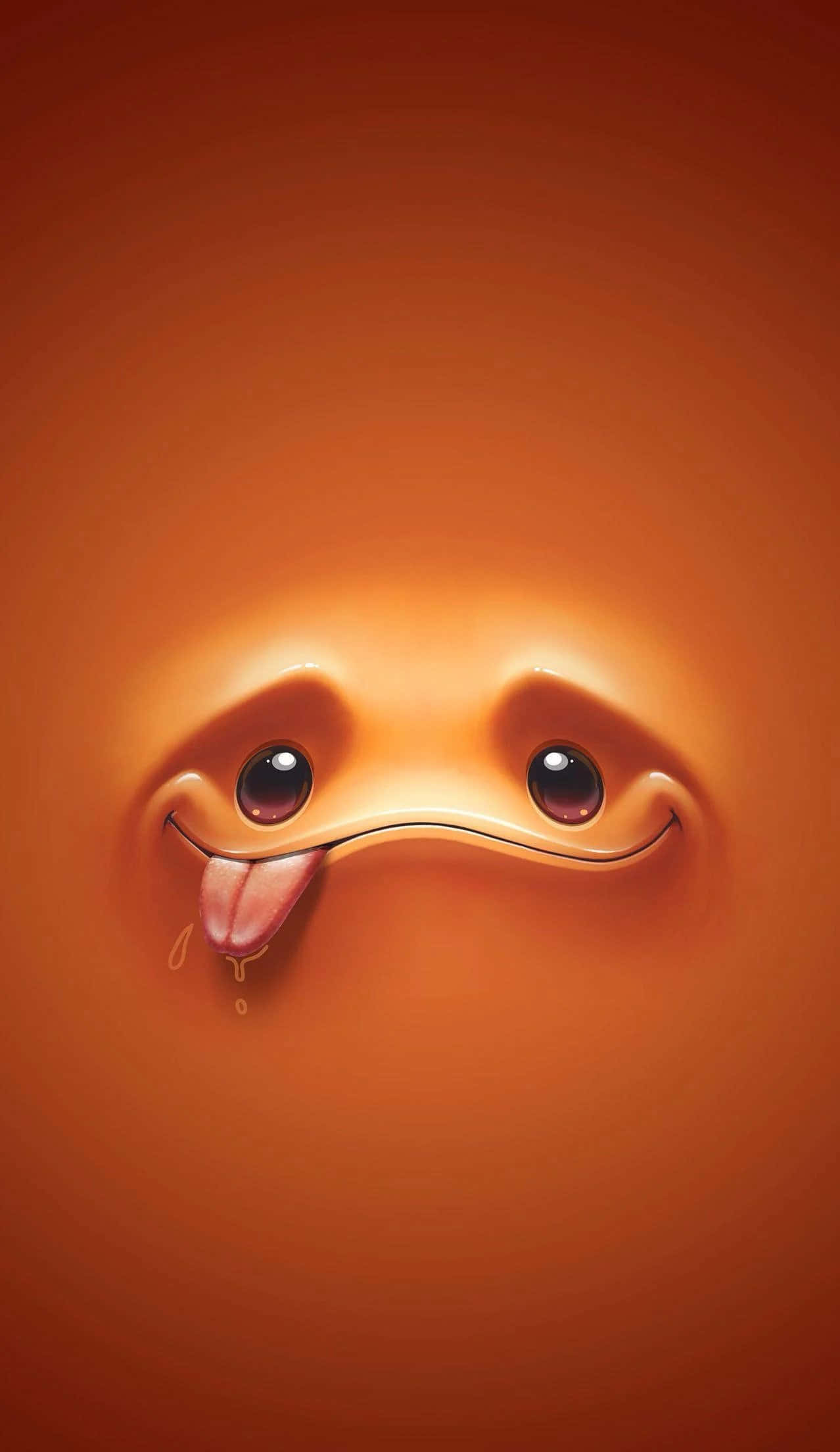 Funny Faces 桌布 壁紙 — 一個可愛的卡通風格橙色生物，有大眼睛和流口水的舌頭，在溫暖的漸變背景上微笑。