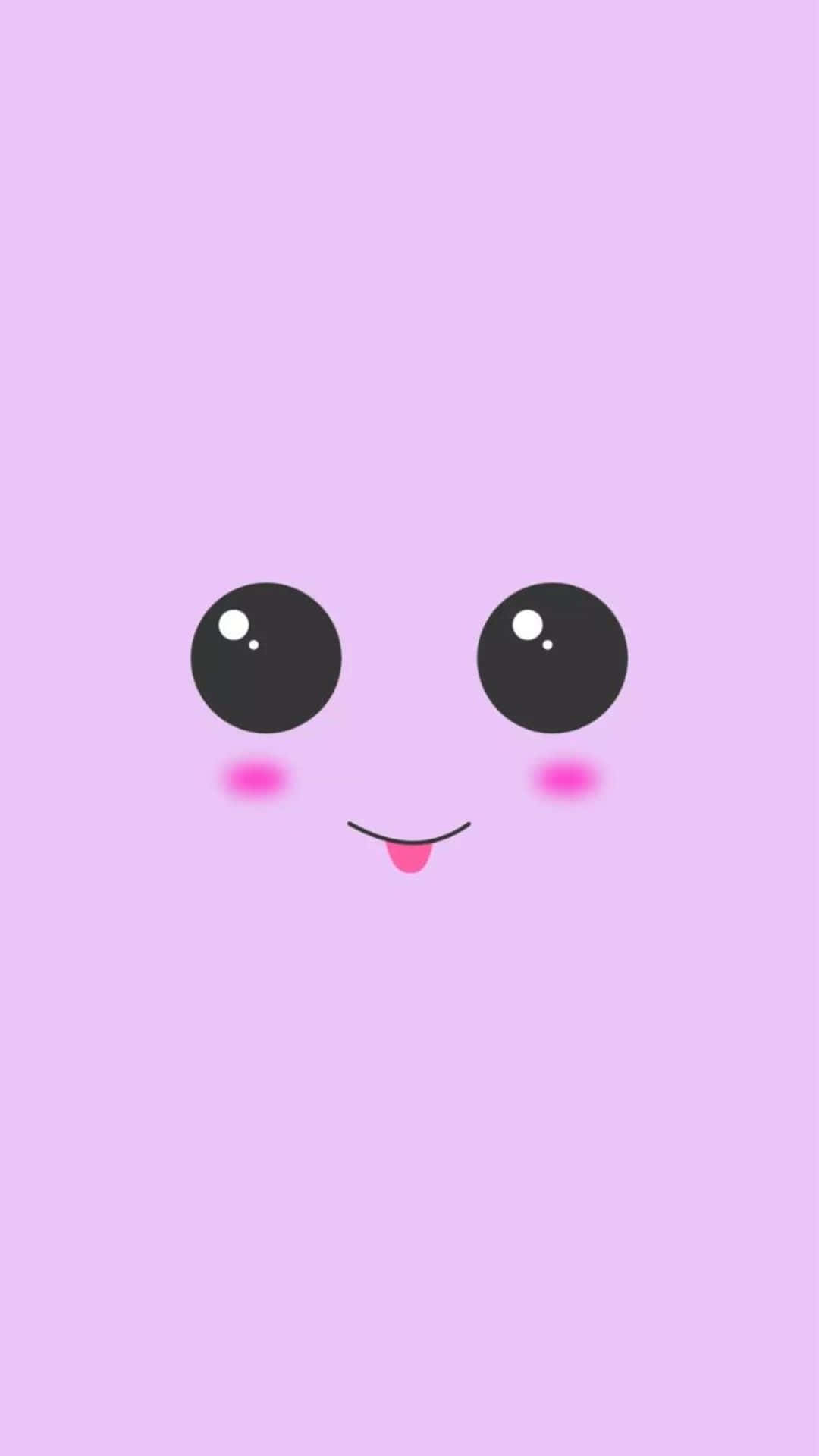 Kawaii Emoticon 桌布 壁紙 — 一個可愛的極簡主義卡通臉，有大大的黑色眼睛、粉紅色的臉頰和一條頑皮的舌頭伸出來，背景是純色的薰衣草色。
