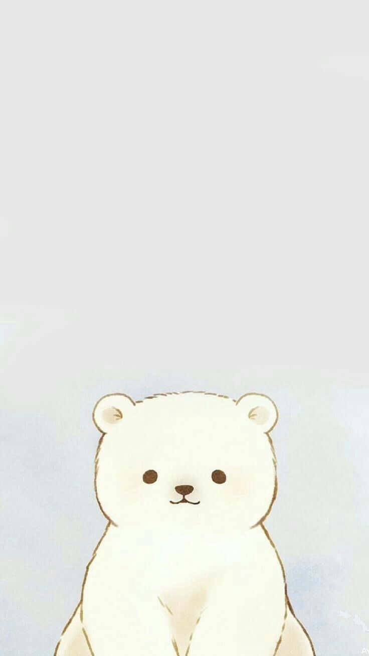 Cartoon Polar Bear 桌布 壁紙 — 一個可愛的白色北極熊插圖，靜靜地坐在柔和的粉彩漸變背景前。