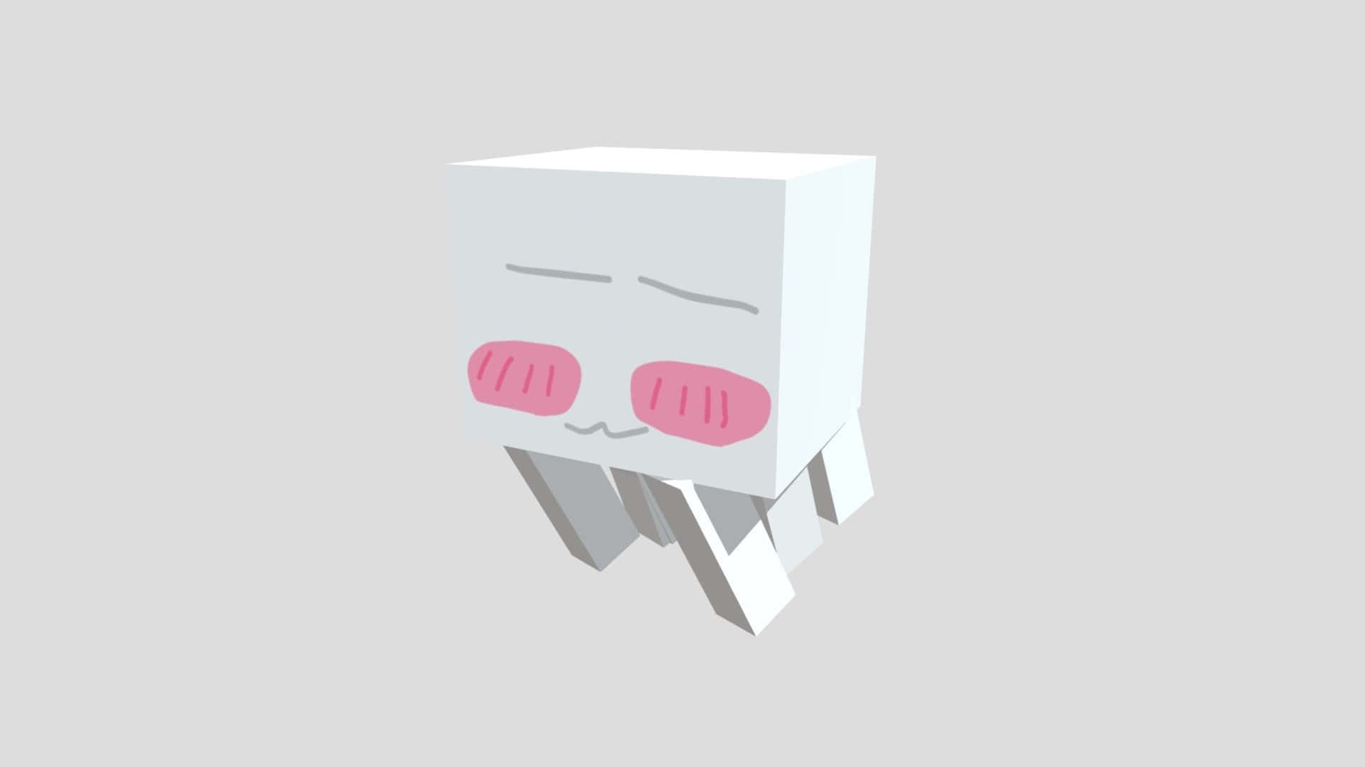 Minecraft Ghast 桌布 壁紙 — 一個可愛的白色立方體角色，帶有粉紅色的臉頰和簡單的五官，站在純灰色背景前。