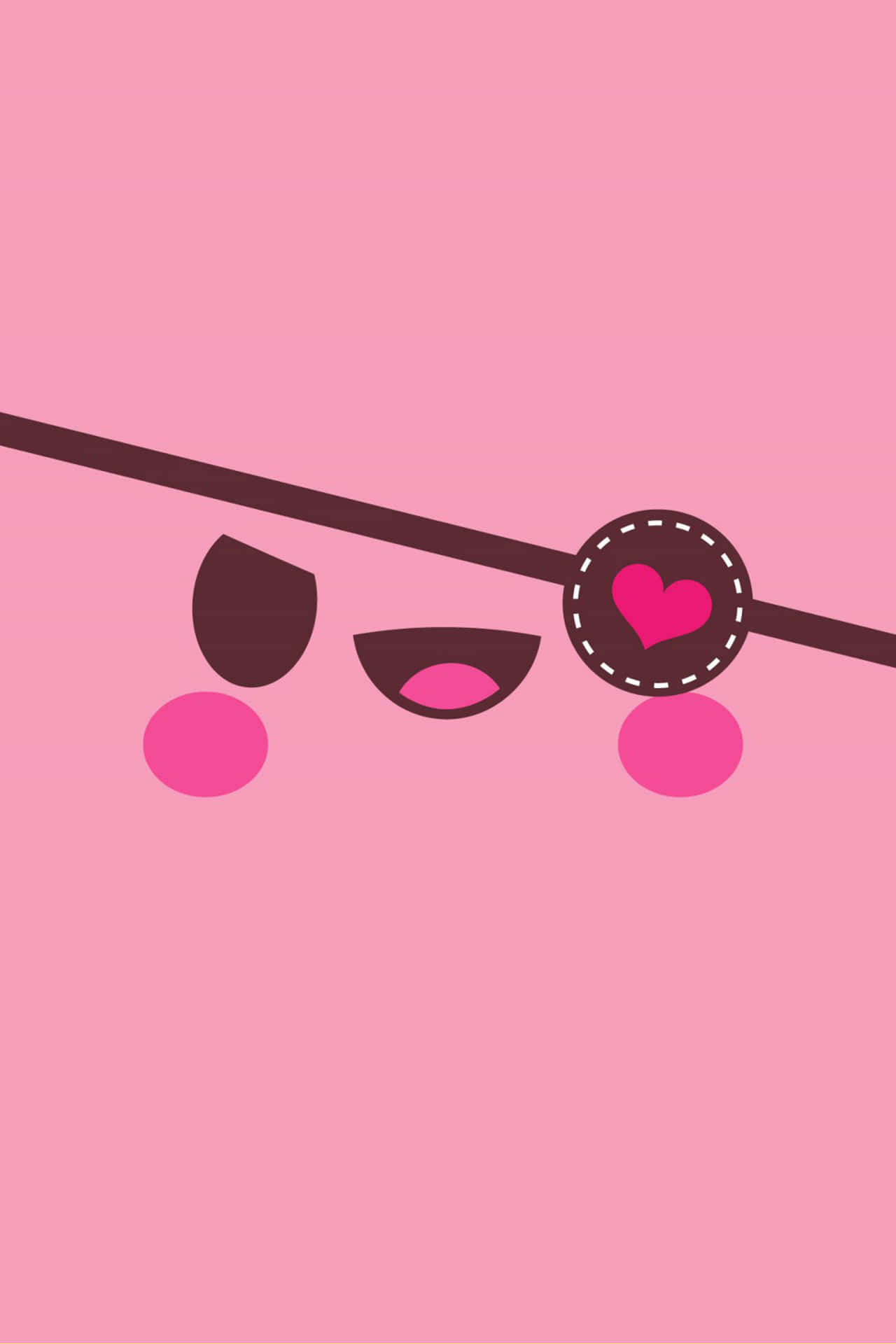 Kawaii Emoticon 桌布 壁紙 — 一個可愛的粉紅色卡通臉，一隻眼睛被心形貼片遮住，露出頑皮的笑容。