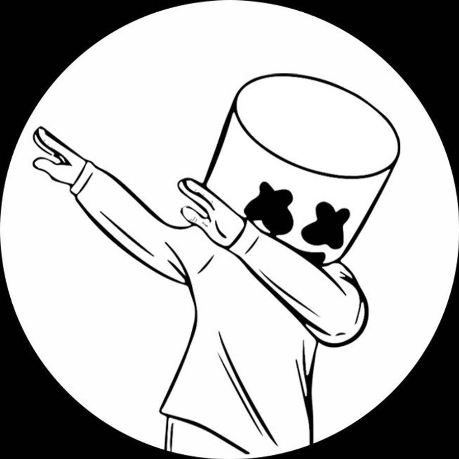 Dab 桌布 壁紙 — 一個圓形框架內，一個棉花糖人正在做 dab 舞蹈姿勢的黑白線條藝術插圖。