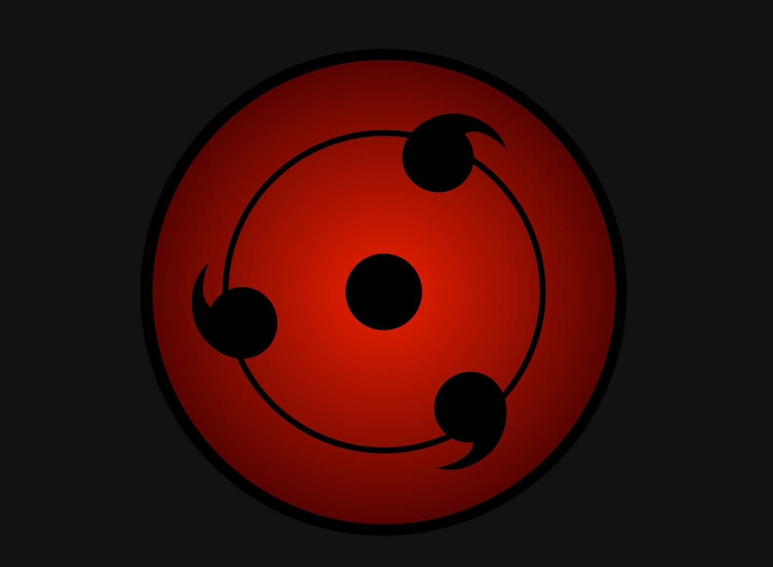 Naruto Black 桌布 壁紙 — 一個在深色背景上帶有三個黑色巴紋的發光紅色圓形符號。