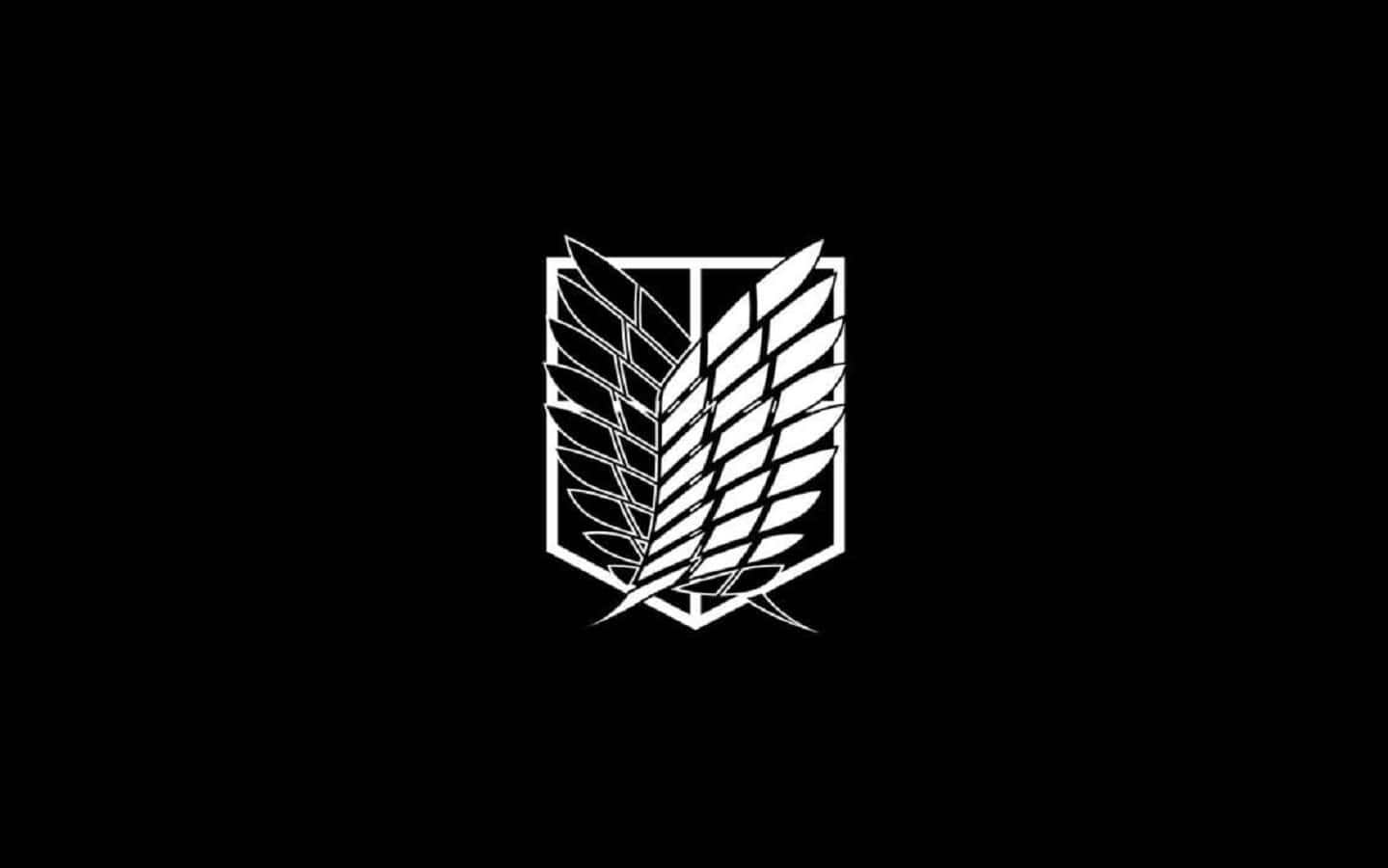 Survey Corps 桌布 壁紙 — 一個在純黑色背景中央的盾牌輪廓內，帶有羽毛翅膀的白色鮮明標誌。