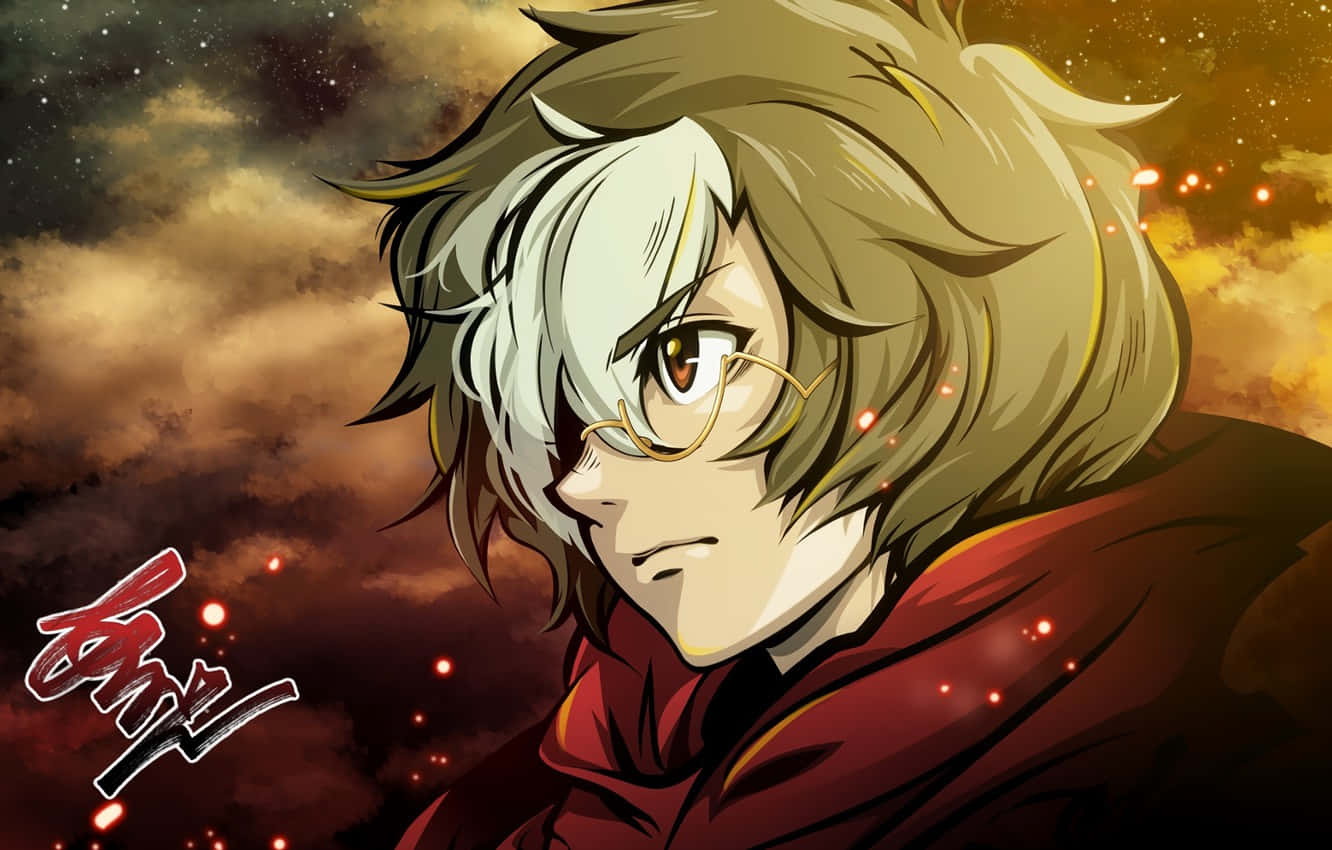 Kabaneri Of The Iron Fortress 桌布 壁紙 — 一個堅定的動漫角色，擁有白色和棕色頭髮及眼鏡，凝視著熾熱的星空。