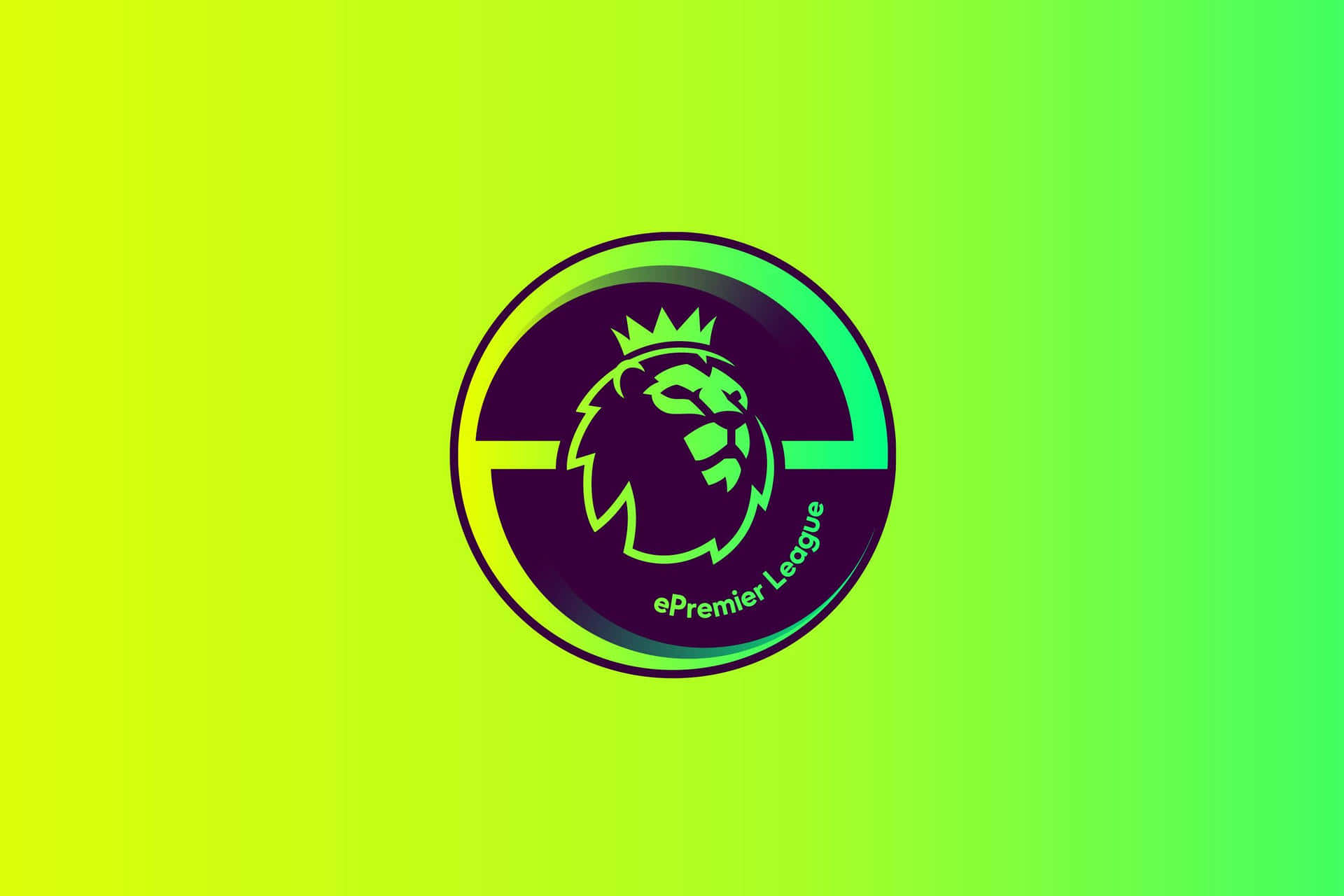 Premier League 桌布 壁紙 — 一個大膽的ePremier League標誌，中央有一個戴皇冠的獅子頭，背景是充滿活力的霓虹綠色漸變。