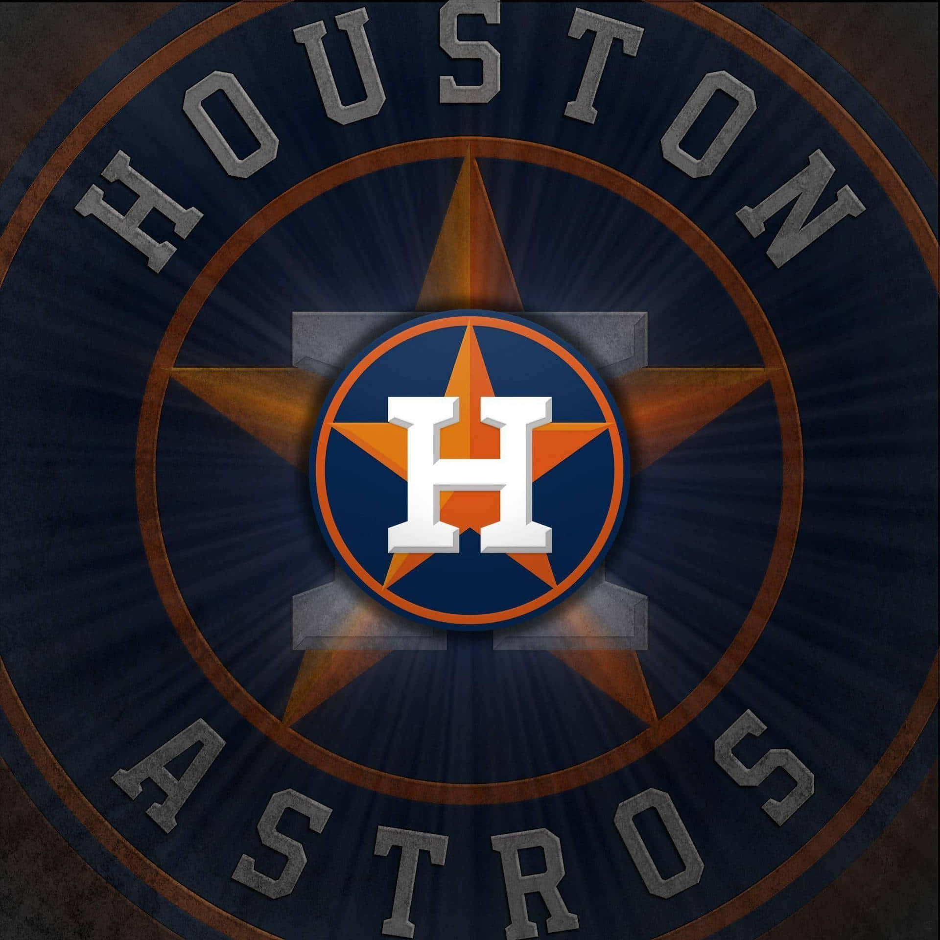 Astros 桌布 壁紙 — 一個大膽的侯斯頓太空人標誌，橙色星星上有一個白色H，位於帶有放射線的深藍色圓形徽章中央。