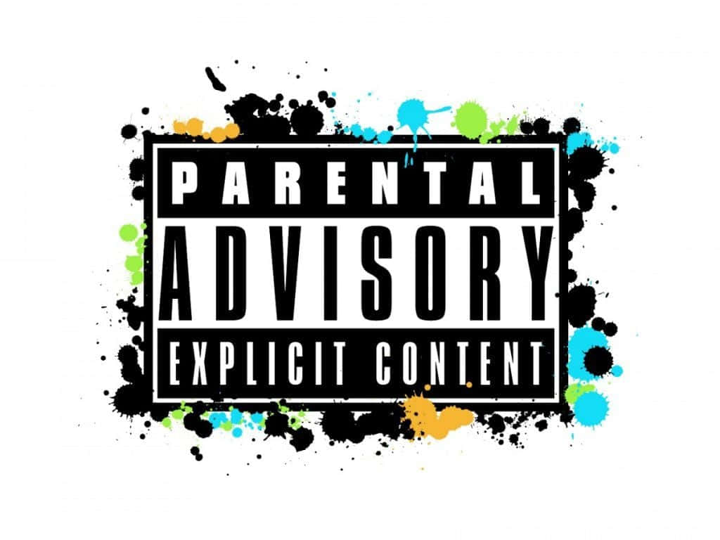 Content 桌布 壁紙 — 一個大膽的家長指引標籤，白色背景上有黑色文字，周圍環繞著色彩繽紛的油漆飛濺。