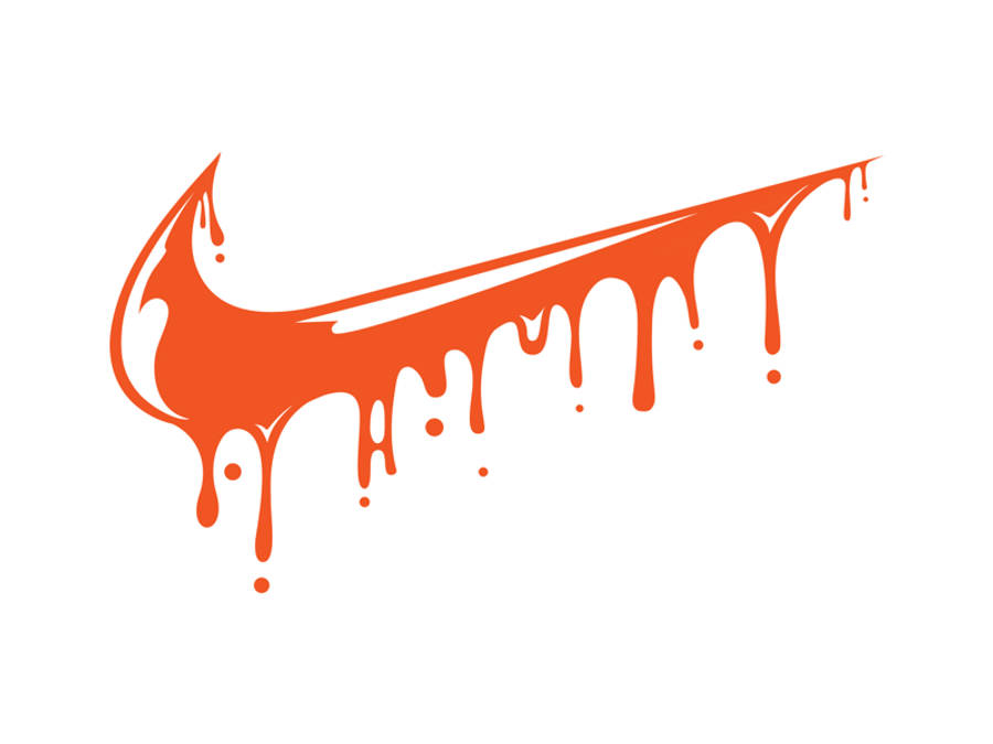Nike 桌布 壁紙 — 一個大膽的橙色Nike剔號，像油漆一樣滴落在純白背景上。