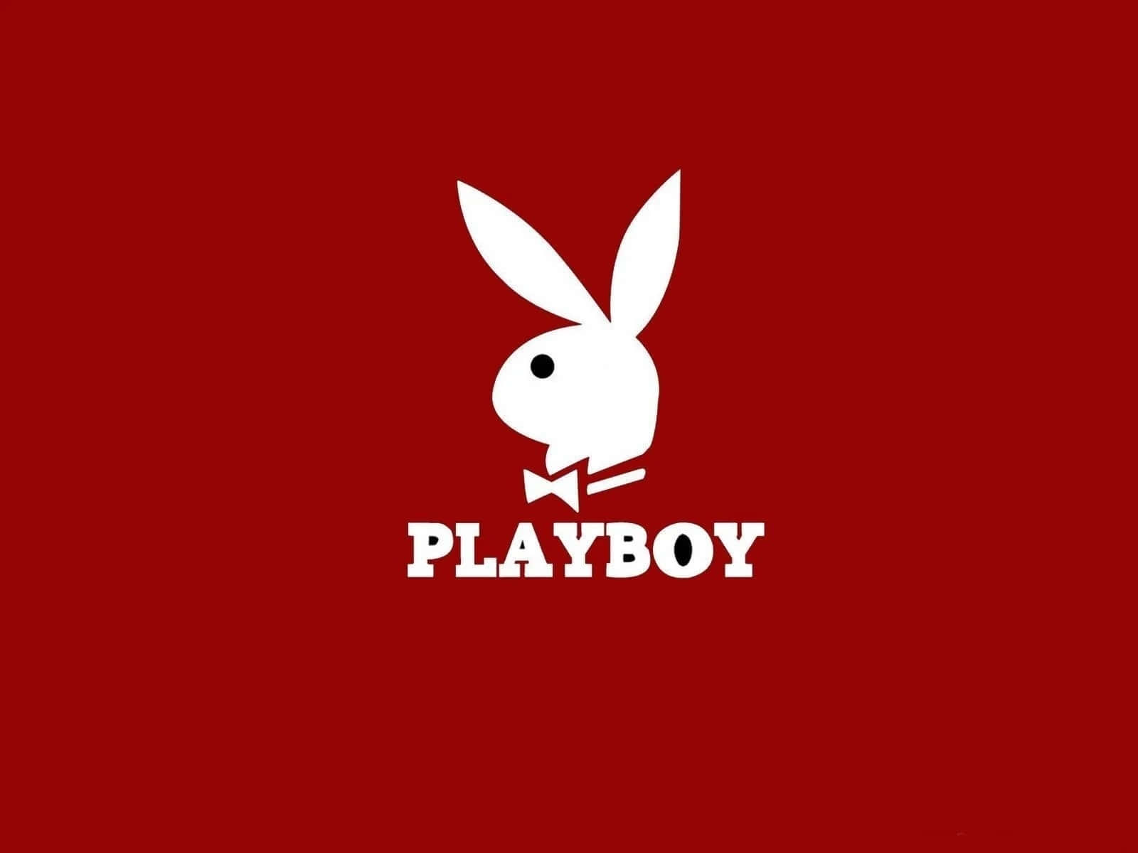 playboy 桌布 壁紙 — 一個大膽的白色Playboy兔子標誌，帶有蝴蝶結，居中在純紅色背景上。