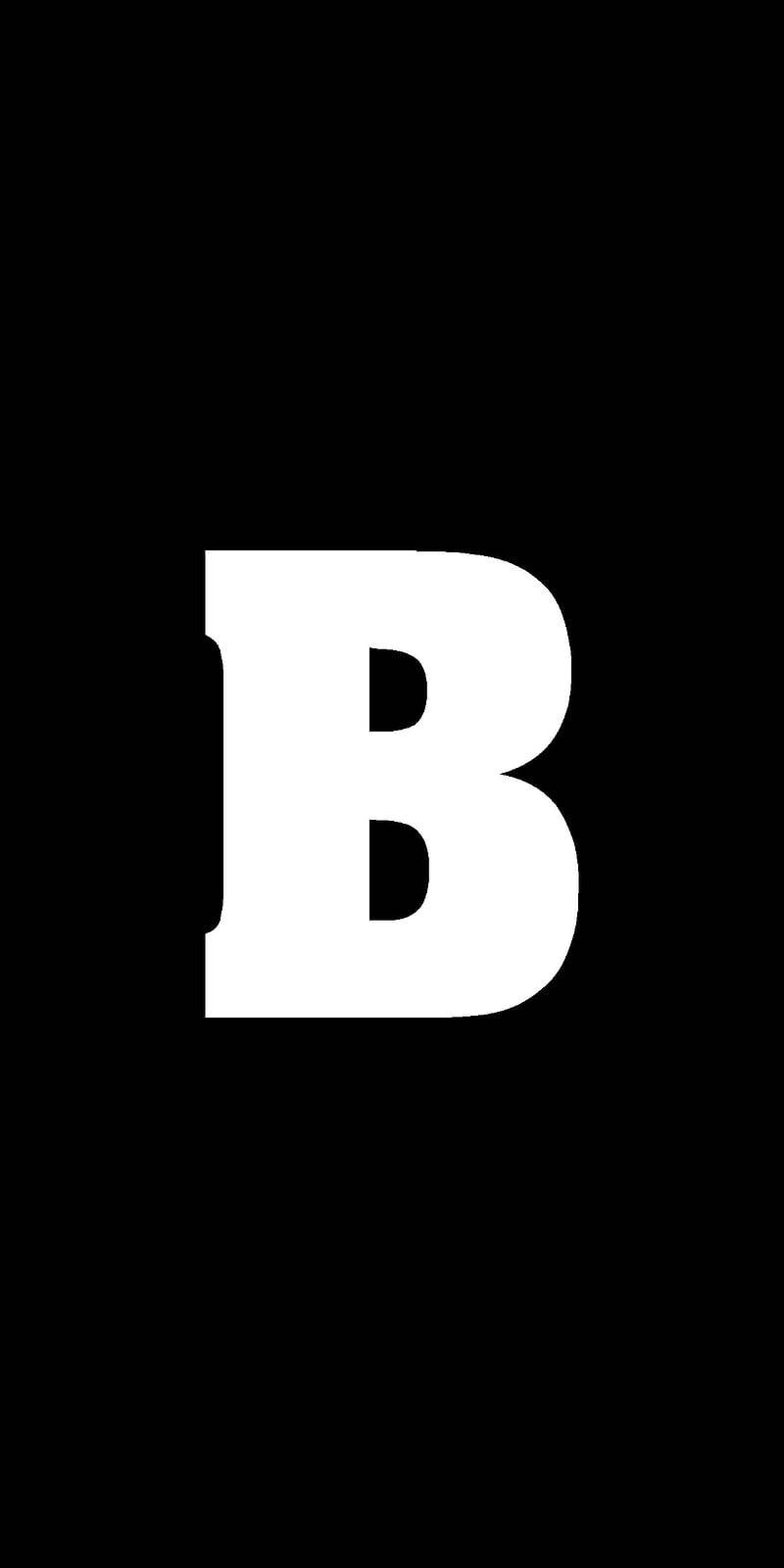手機 桌布 壁紙 — 一個大膽的白色字母B居中在純黑色背景上，設計簡潔極簡。