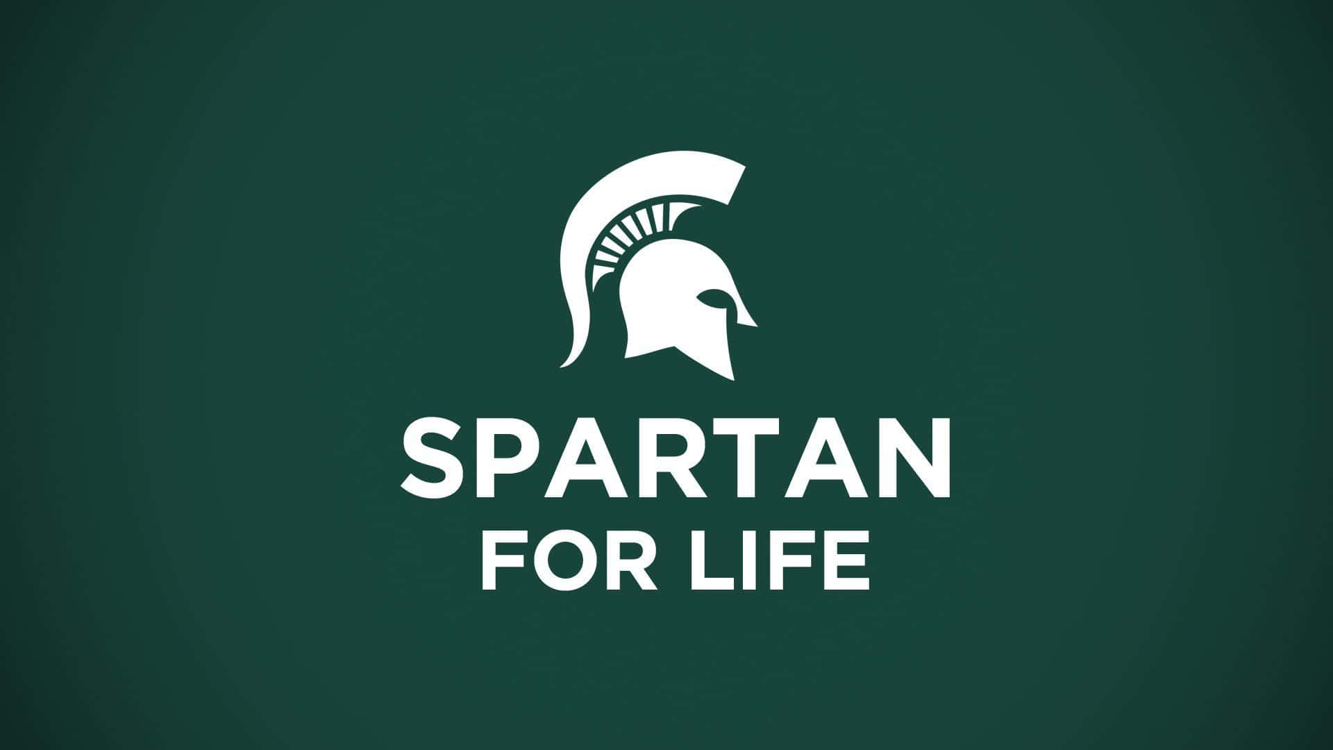 Go Spartans! 壁紙 — 一個大膽的白色斯巴達頭盔標誌和文字在純深綠色背景上。