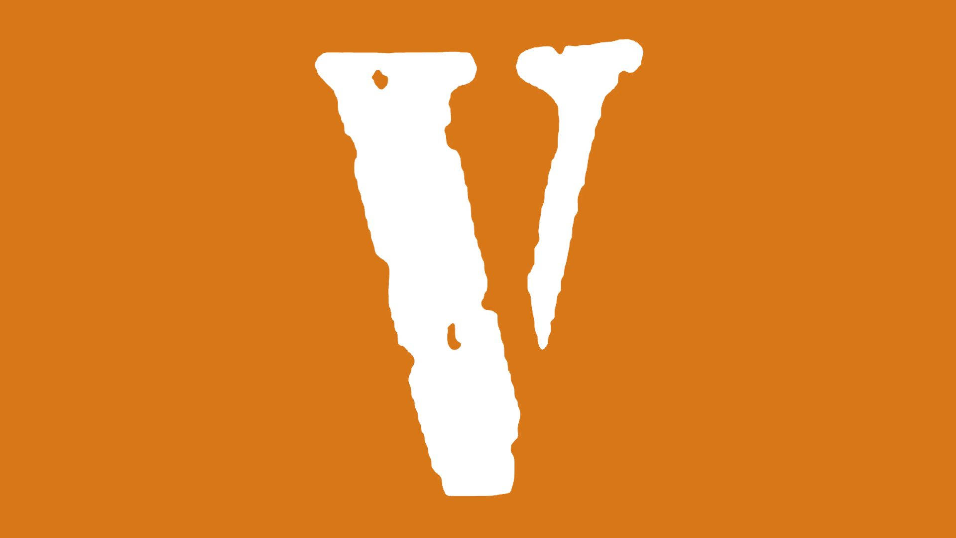 Logo 桌布 壁紙 — 一個大膽的白色風格化字母V，邊緣粗糙，在純焦橙色背景上脫穎而出。