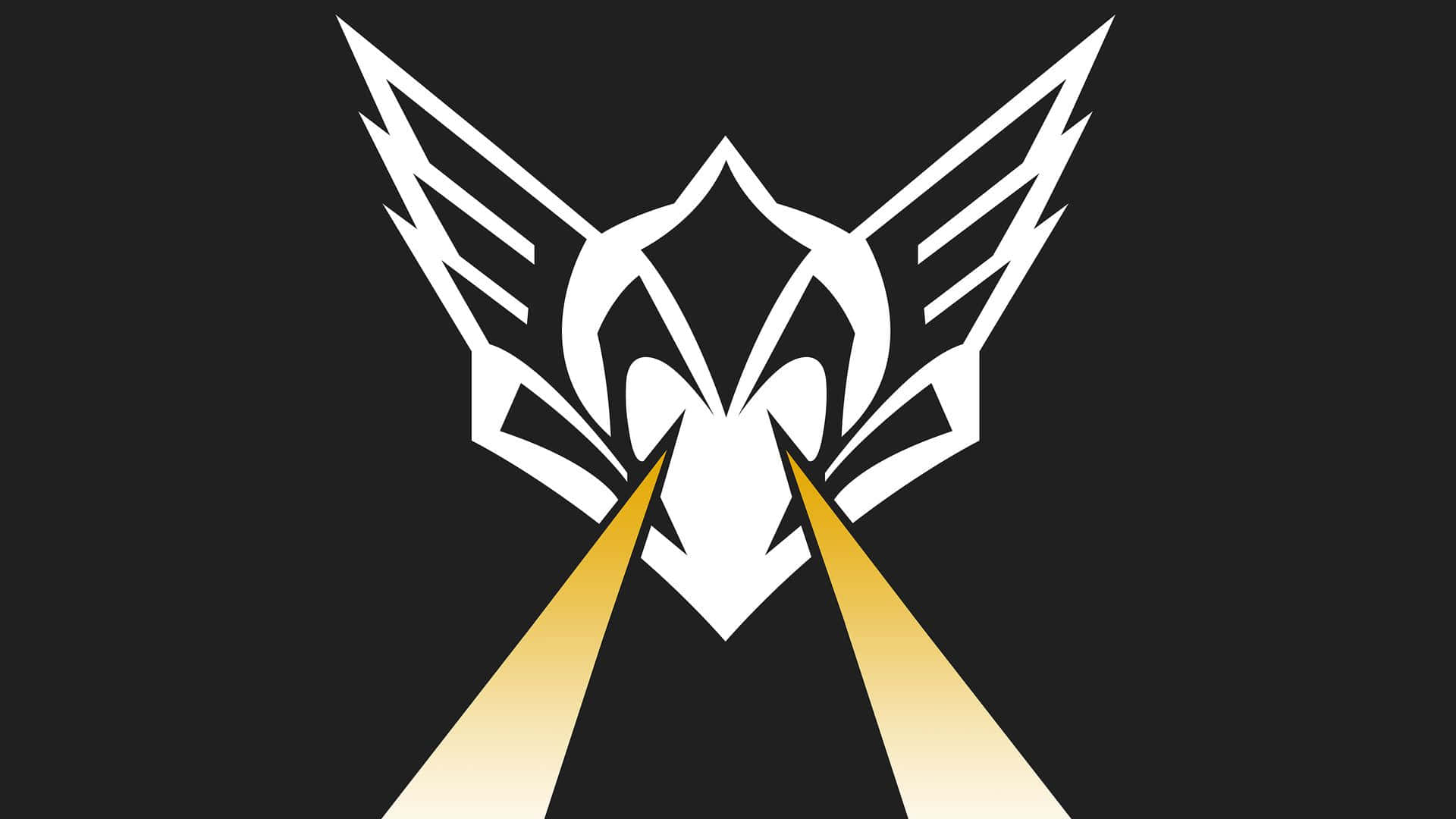 Rainbow Six Siege Valkyrie 桌布 壁紙 — 一個大膽的白色風格化鷹頭，眼睛射出金色光束，背景為黑色。
