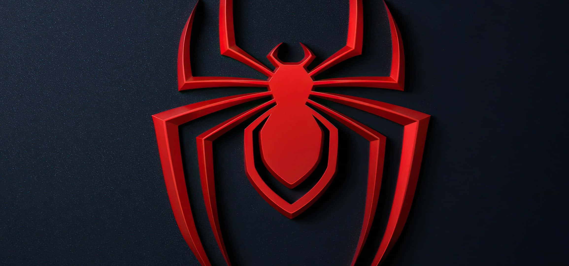 Miles Morales 動漫 桌布 壁紙 — 一個大膽的紅色3D蜘蛛標誌在帶有戲劇性照明的深色紋理背景上脫穎而出。
