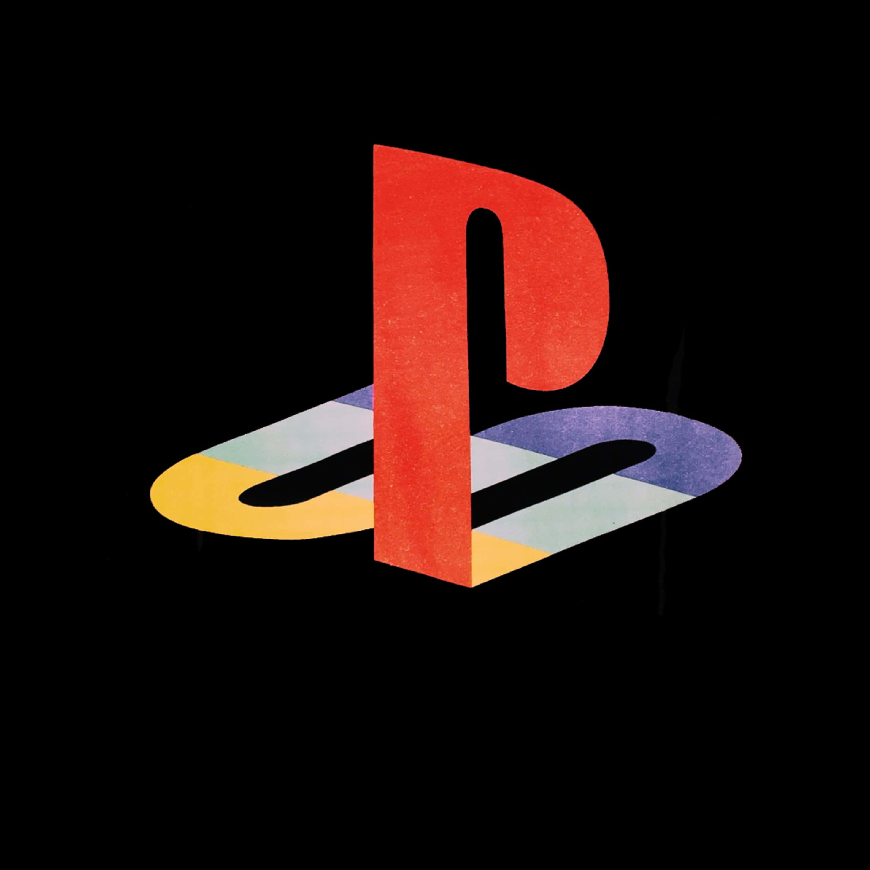 Psp 桌布 壁紙 — 一個大膽的紅色PlayStation標誌，帶有色彩繽紛的分段底座，在純黑色背景上脫穎而出。