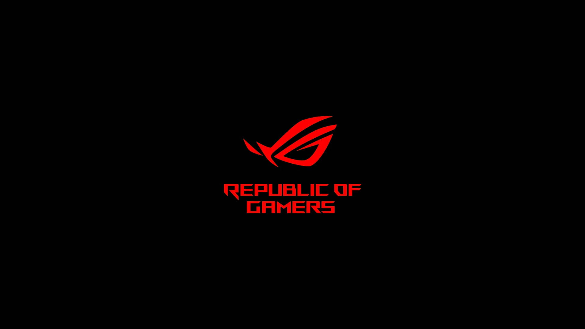 Banner 桌布 壁紙 — 一個大膽的紅色Republic of Gamers標誌在純黑色背景上發光。
