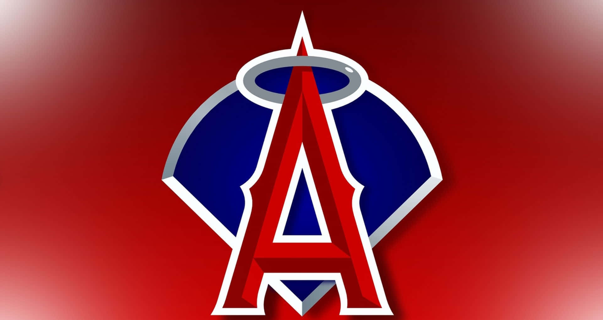 MLB Teams 桌布 壁紙 — 一個大膽的紅色和藍色風格化嘅 'A'，帶有銀色光環，襯托漸變紅色背景。