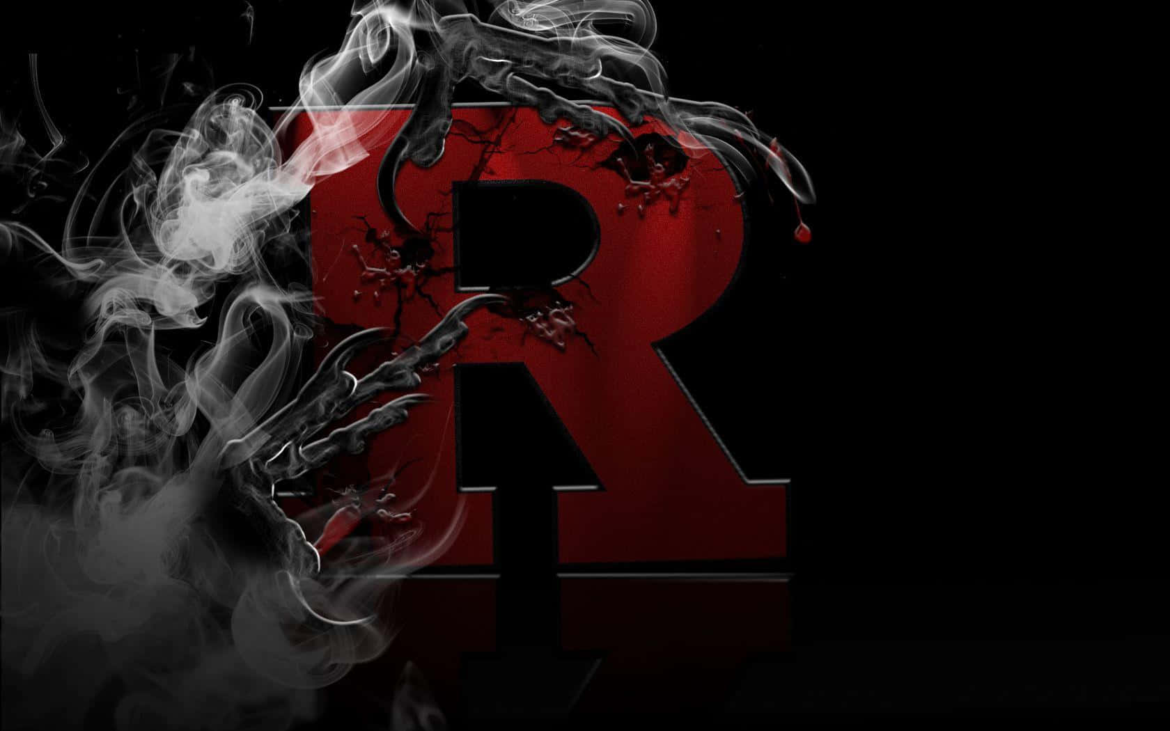 R 桌布 壁紙 — 一個大膽的紅色字母R，帶有爪痕和煙霧在黑色背景上旋轉。