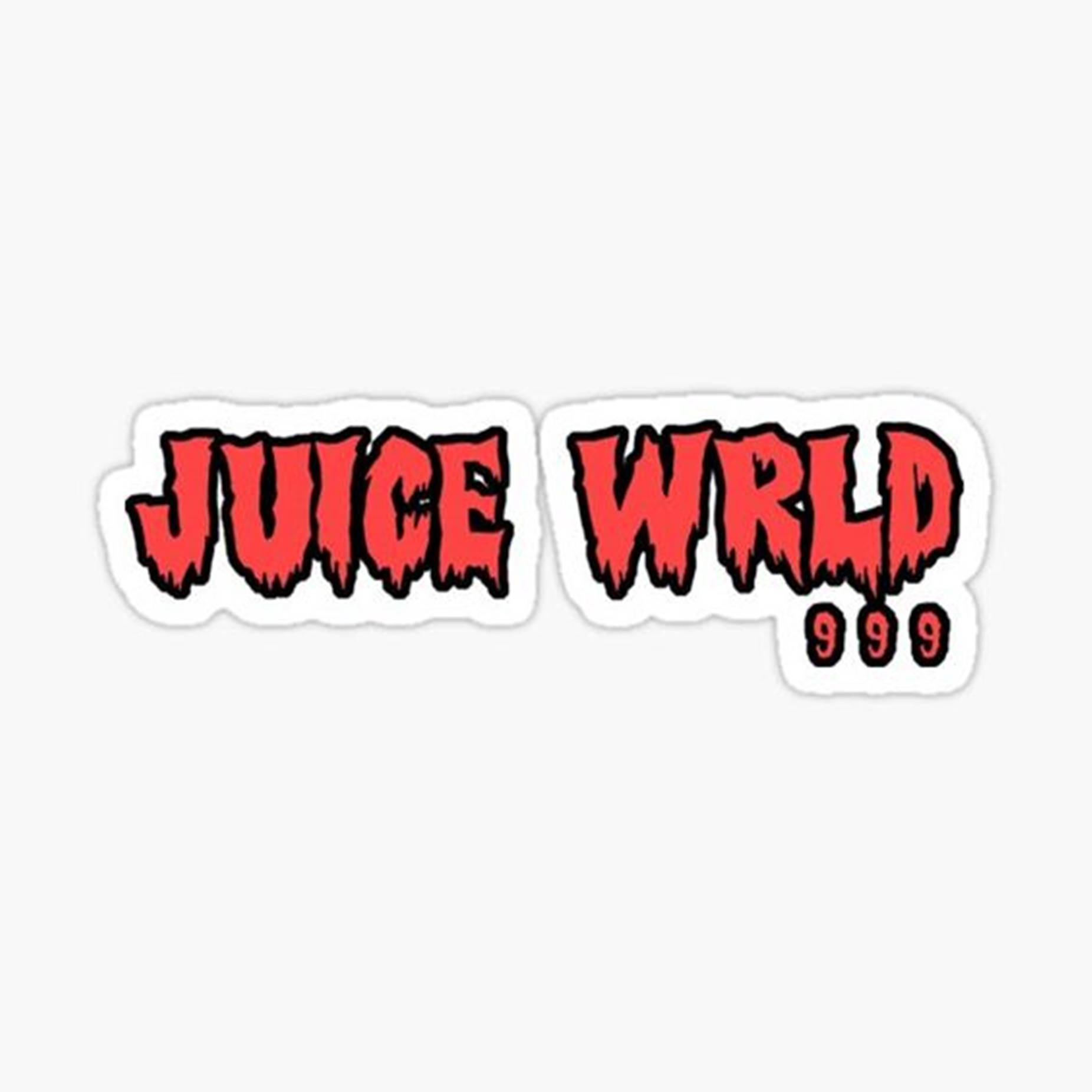 Logo 桌布 壁紙 — 一個大膽的紅色滴落文字貼紙在純白背景上寫著 JUICE WRLD 999。