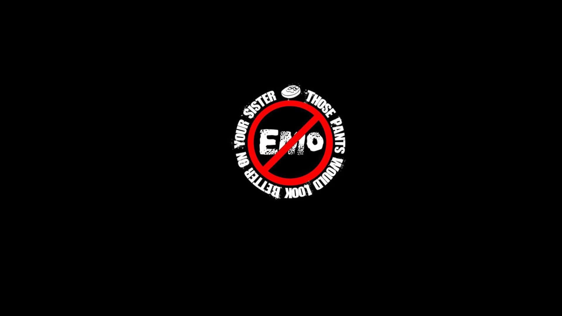 Dark Emo 桌布 壁紙 — 一個大膽的紅色禁止標誌疊加在磨損字體的「Epo」字樣上，周圍環繞著黑色背景上的白色文字。