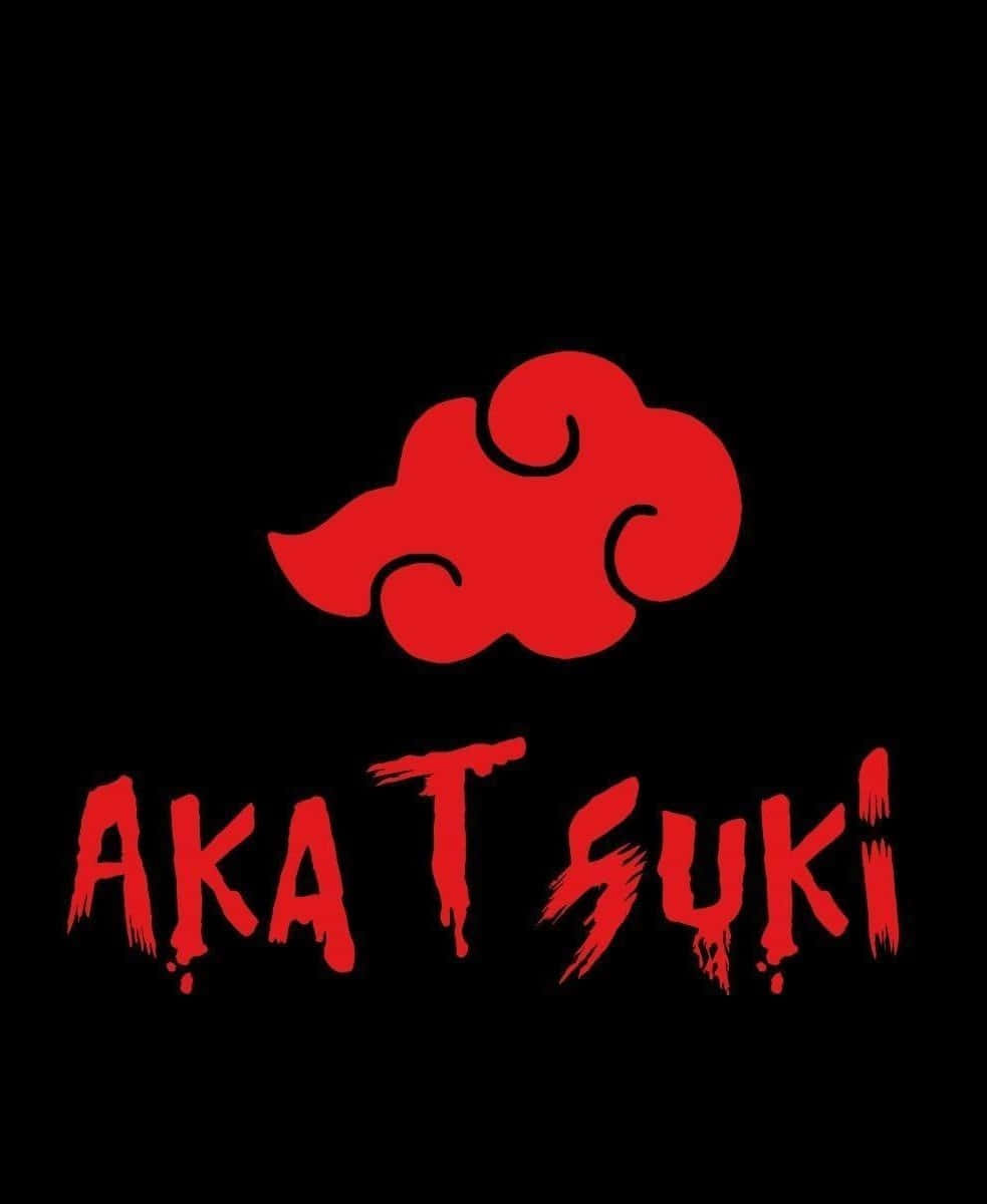 Akatsuki Symbol 桌布 壁紙 — 一個大膽的紅色雲朵標誌和滴落的文字「AKATSUKI」在純黑色背景上格外突出。