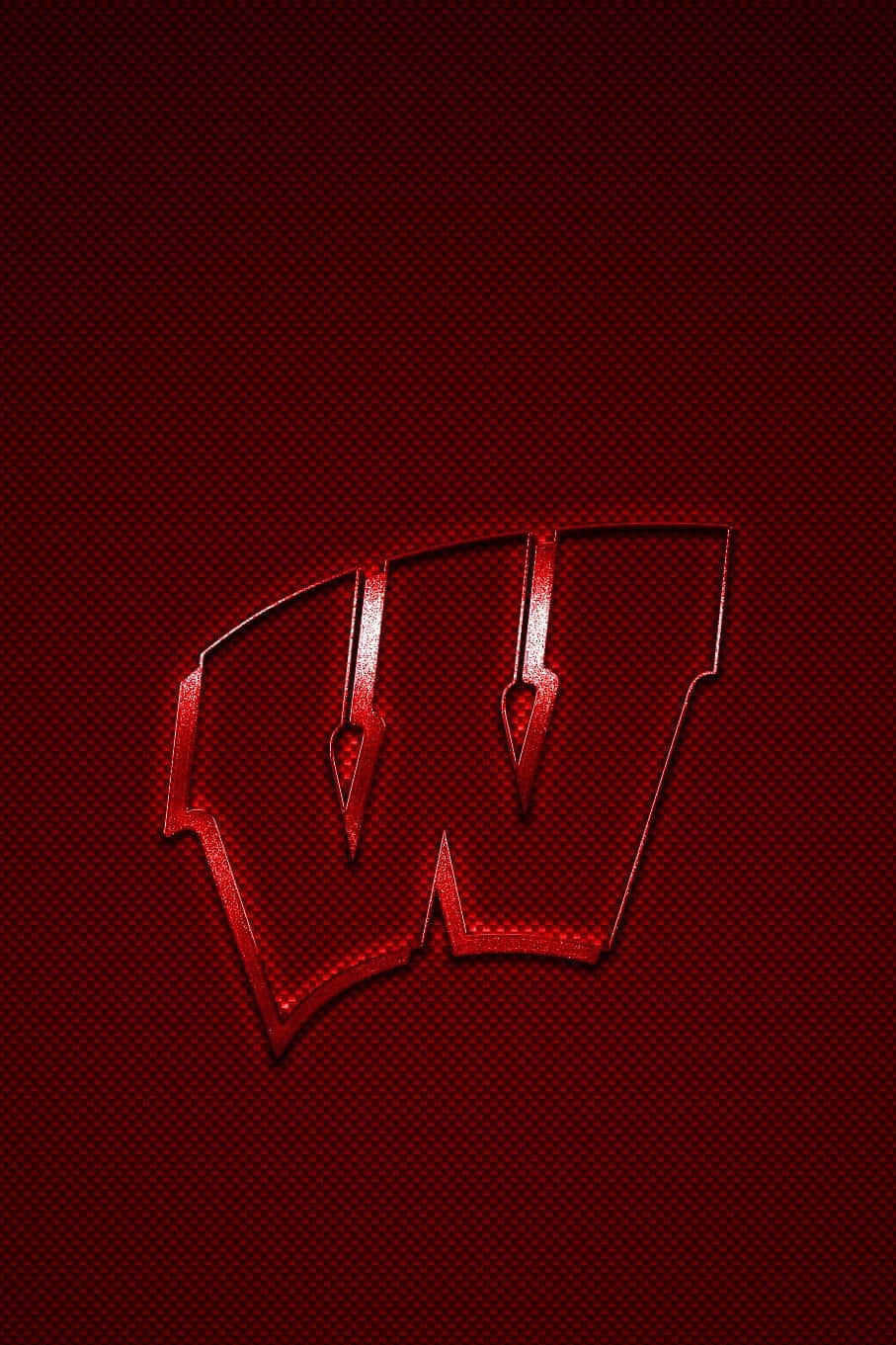 Wisconsin Badgers 桌布 壁紙 — 一個大膽的紅色風格化W標誌，帶有金屬光澤，在紋理深紅色背景上脫穎而出。