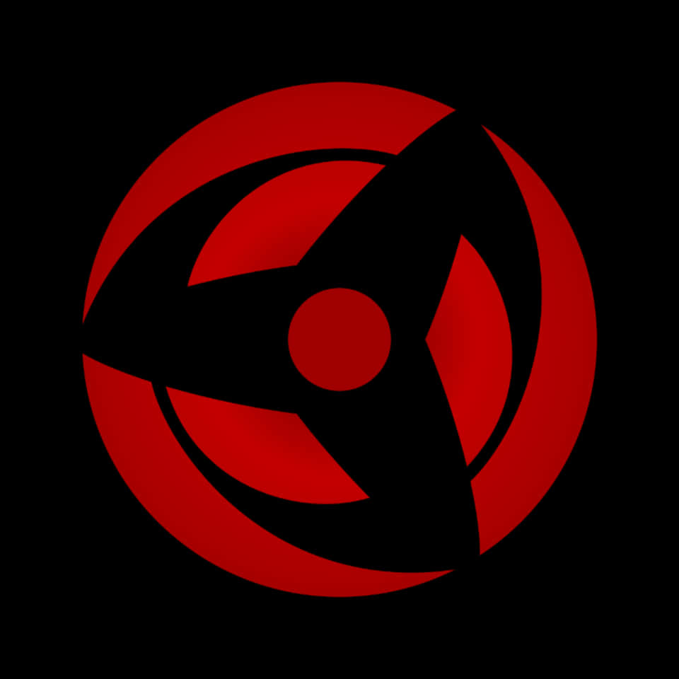 Mangekyou Sharingan 桌布 壁紙 — 一個大膽的紅黑三叉眼標誌在純黑背景上發光。