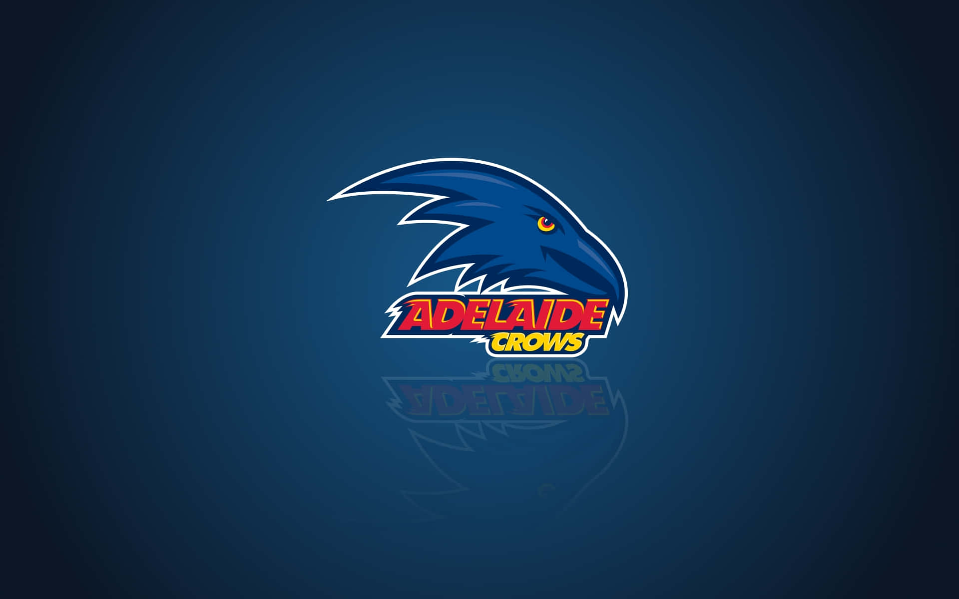 Adelaide 桌布 壁紙 — 一個大膽的藍色烏鴉標誌，紅色和黃色文字寫著 Adelaide Crows，居中在深藍色漸變背景上。
