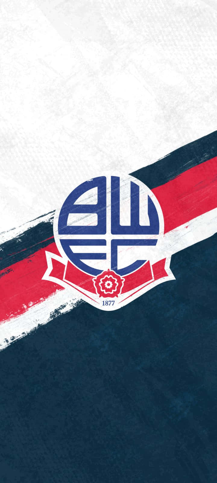 Bolton Wanderers Fc 桌布 壁紙 — 一個大膽的運動隊伍標誌，在紋理背景上帶有藍色、紅色和白色的筆觸點綴。