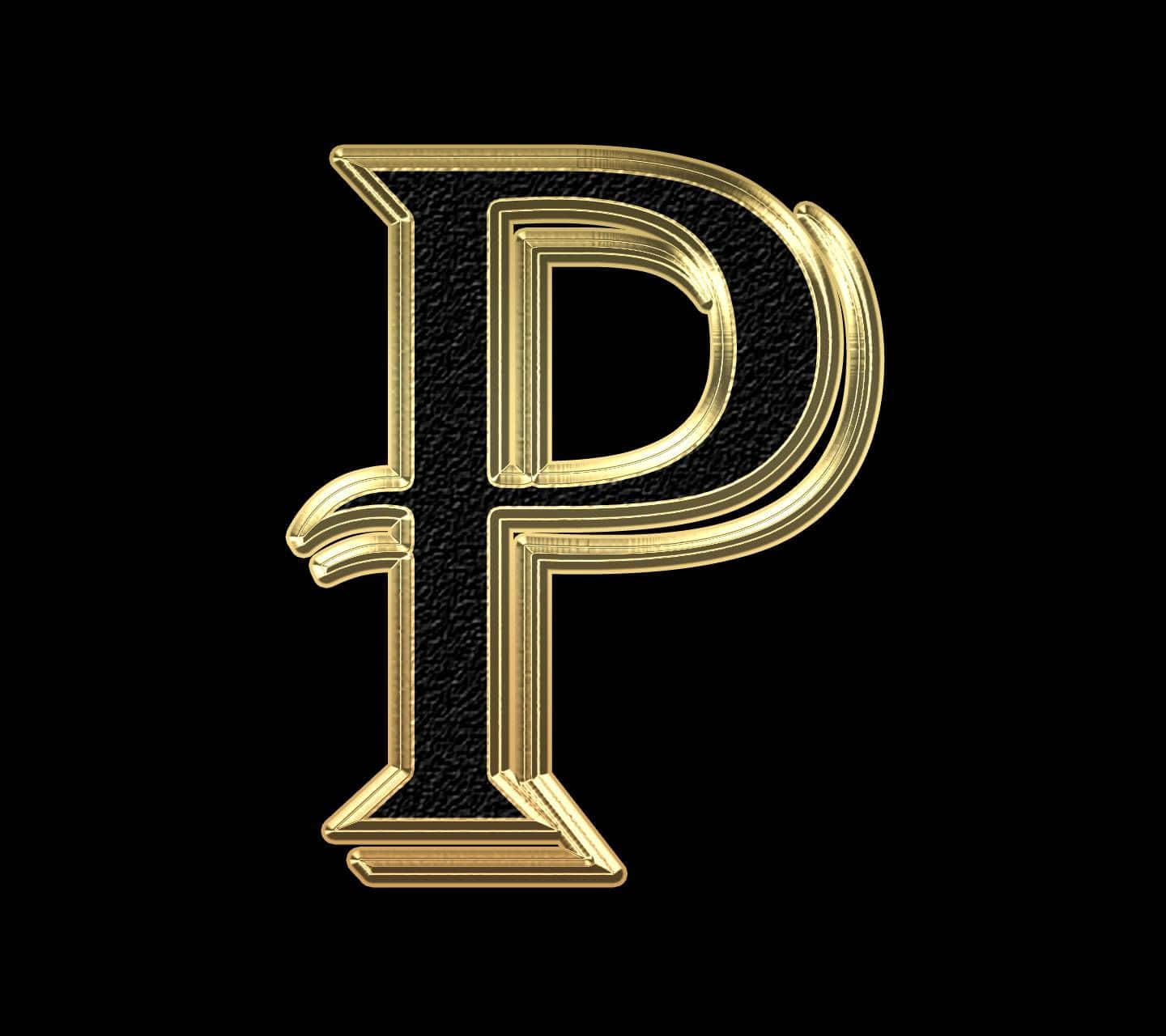 p 桌布 壁紙 — 一個大膽的金色字母P，帶有紋理邊緣和金屬光澤，在純黑色背景上脫穎而出。