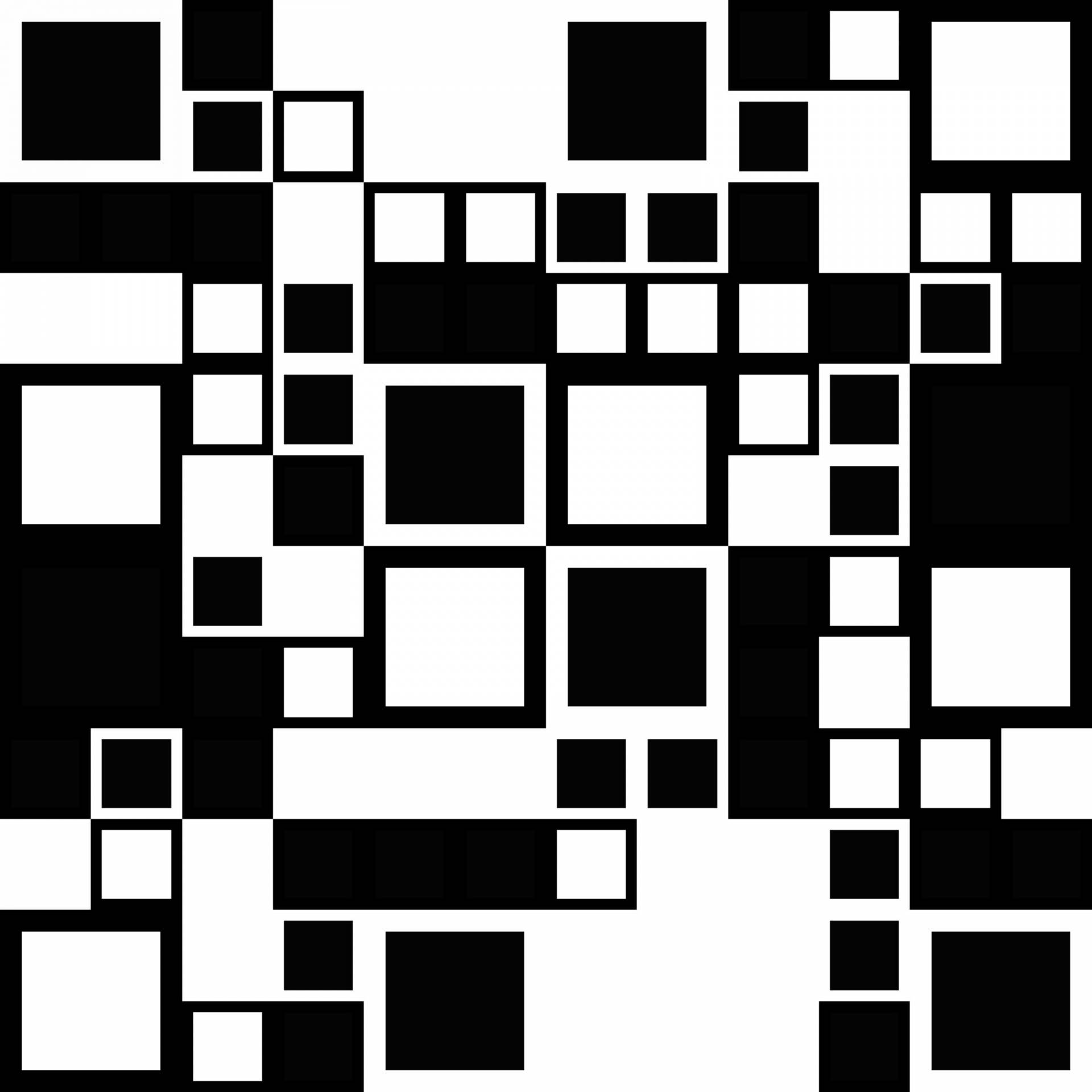 Black And White Squares 桌布 壁紙 — 一個大膽的黑白抽象圖案，由重疊的正方形組成，形成動態的幾何構圖。