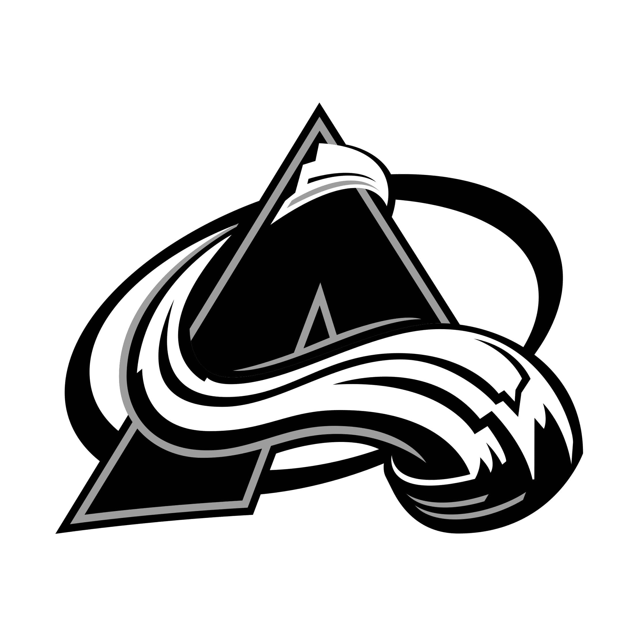Black And White Logo 桌布 壁紙 — 一個大膽的黑白標誌，特色是風格化的山峰和纏繞其上的波浪線條。