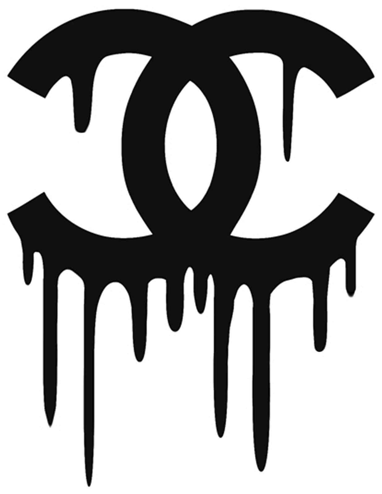 滴落效果 桌布 壁紙 — 一個大膽的黑色 Chanel 標誌，在純白背景上帶有滴漆效果。