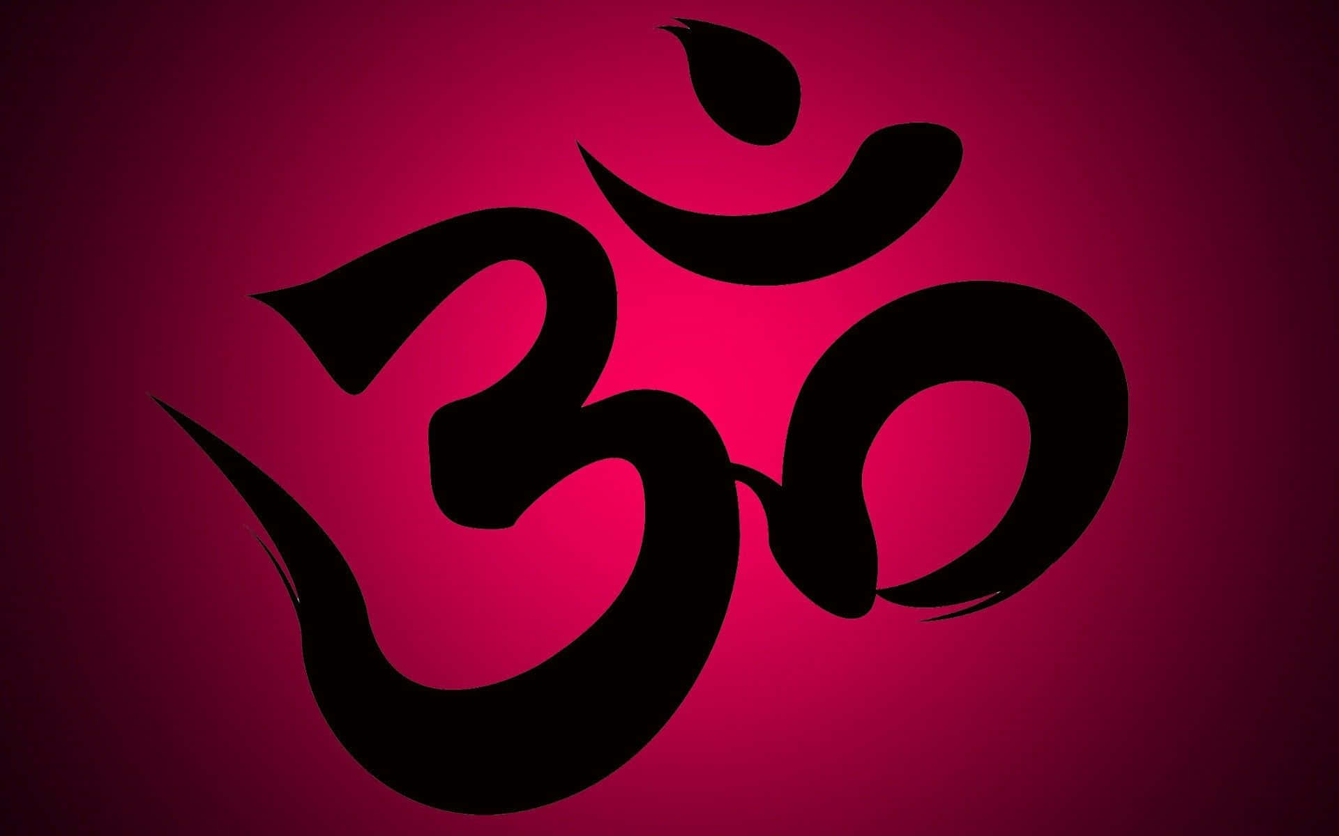 Om 桌布 壁紙 — 一個大膽的黑色 Om 符號在豐富的漸變洋紅色背景上優雅地彎曲。