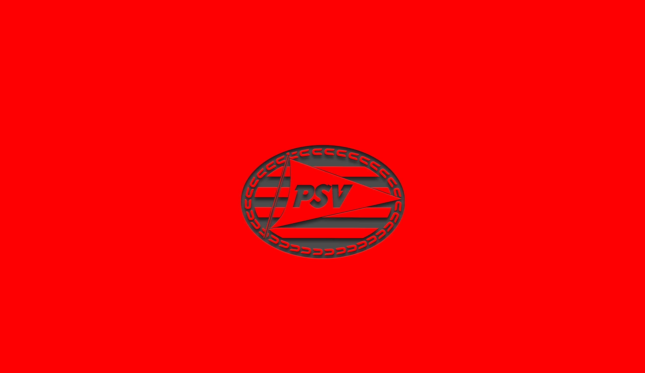 Eredivisie 桌布 壁紙 — 一個大膽的黑色PSV標誌居中於純紅色背景上，設計簡潔幾何。