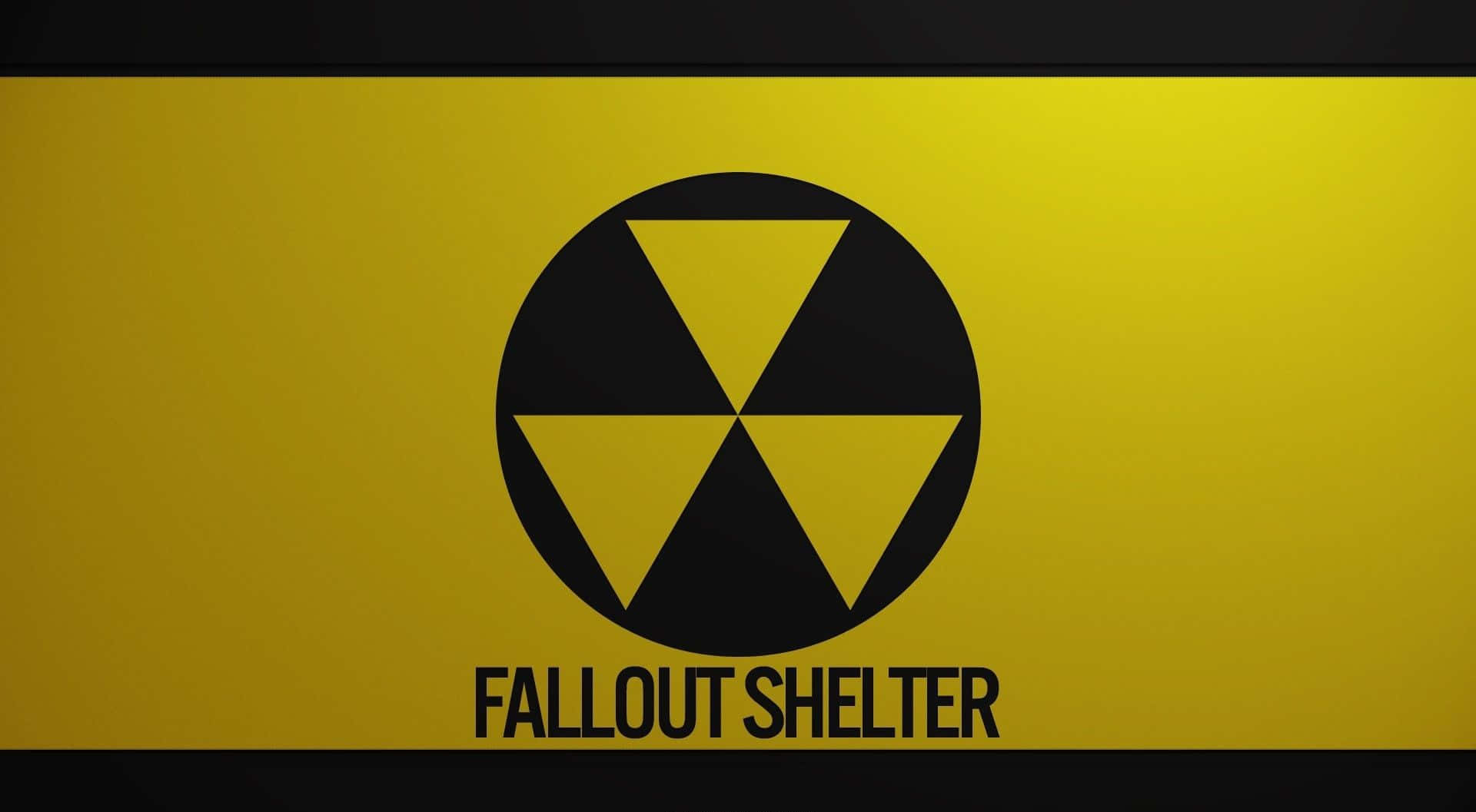 Fallout Shelter 桌布 壁紙 — 一個大膽的黑色輻射標誌居中於漸變黃色背景上，下方有「FALLOUT SHELTER」文字。